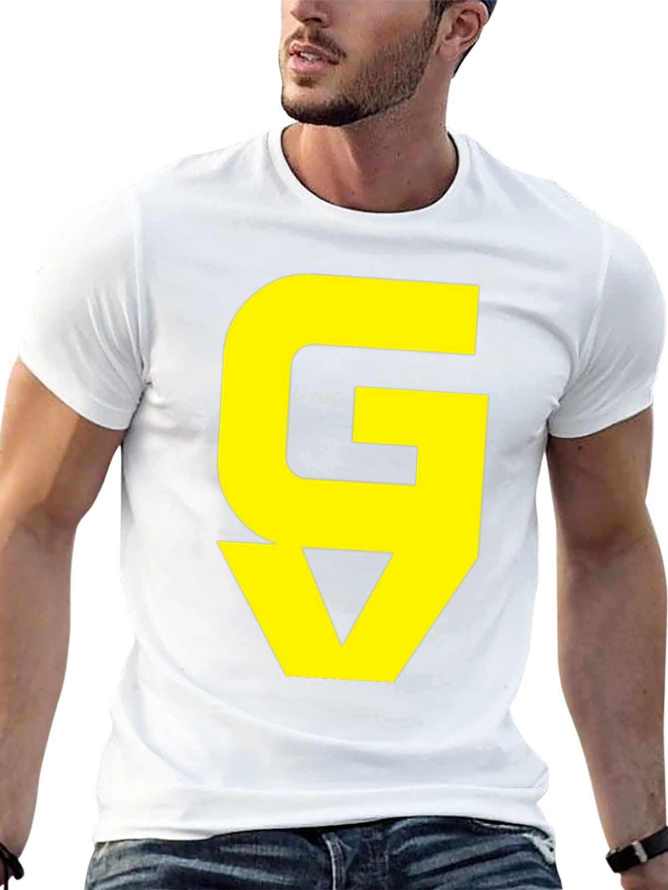 Graphic Tee: Yellow GV on Black Cotton