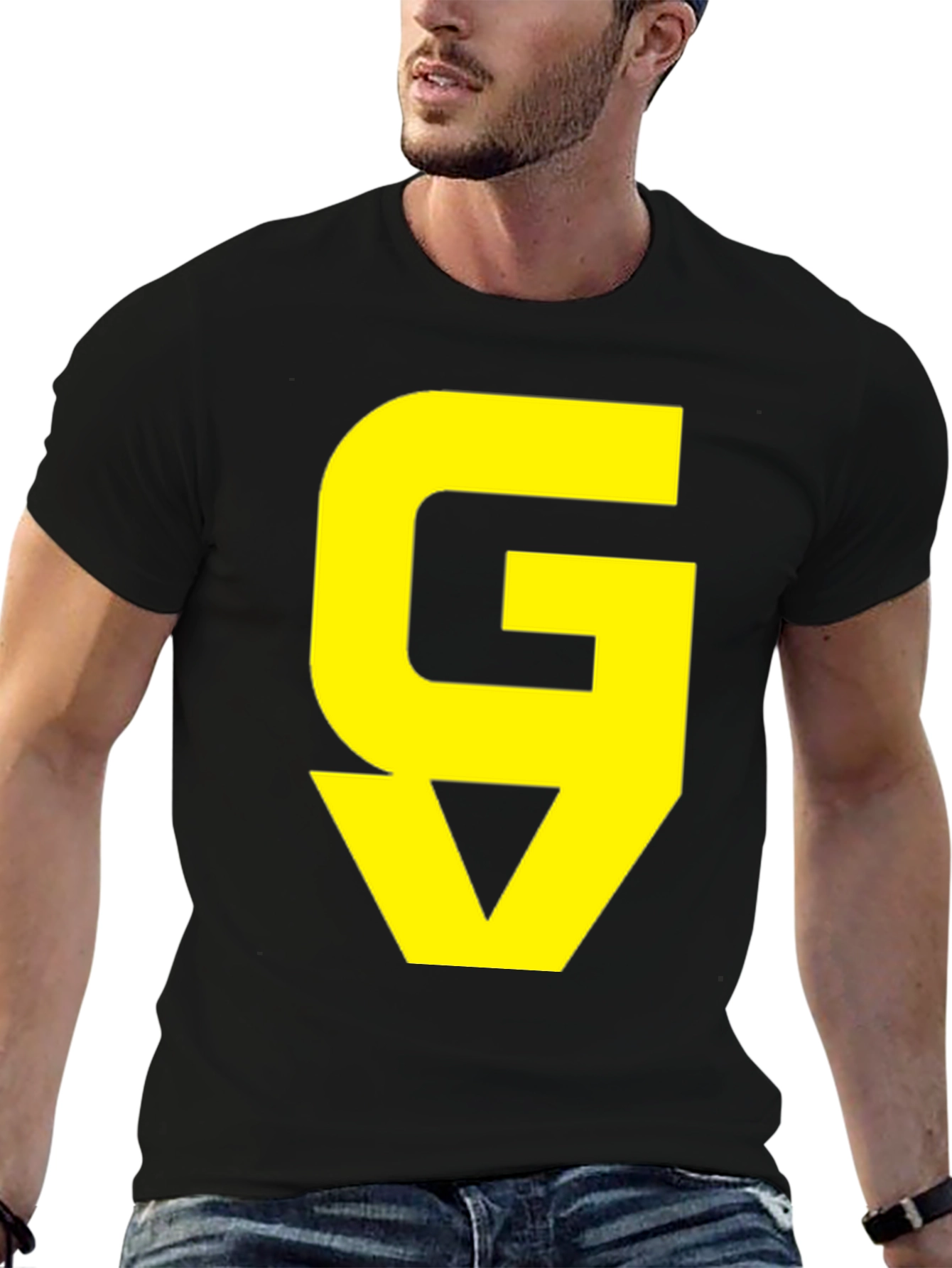 Graphic Tee: Yellow GV on Black Cotton