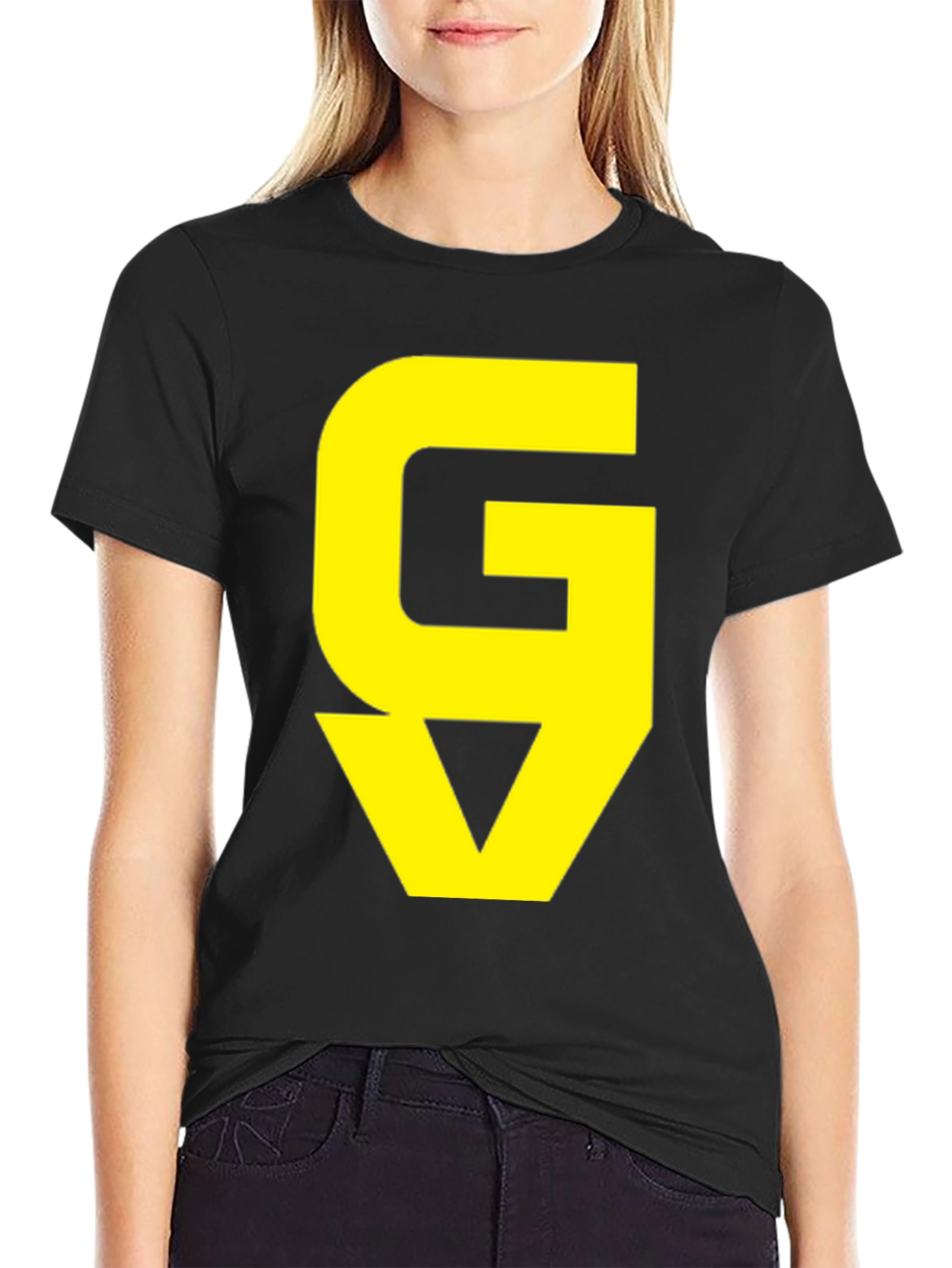 Graphic Tee: Yellow GV on Black Cotton