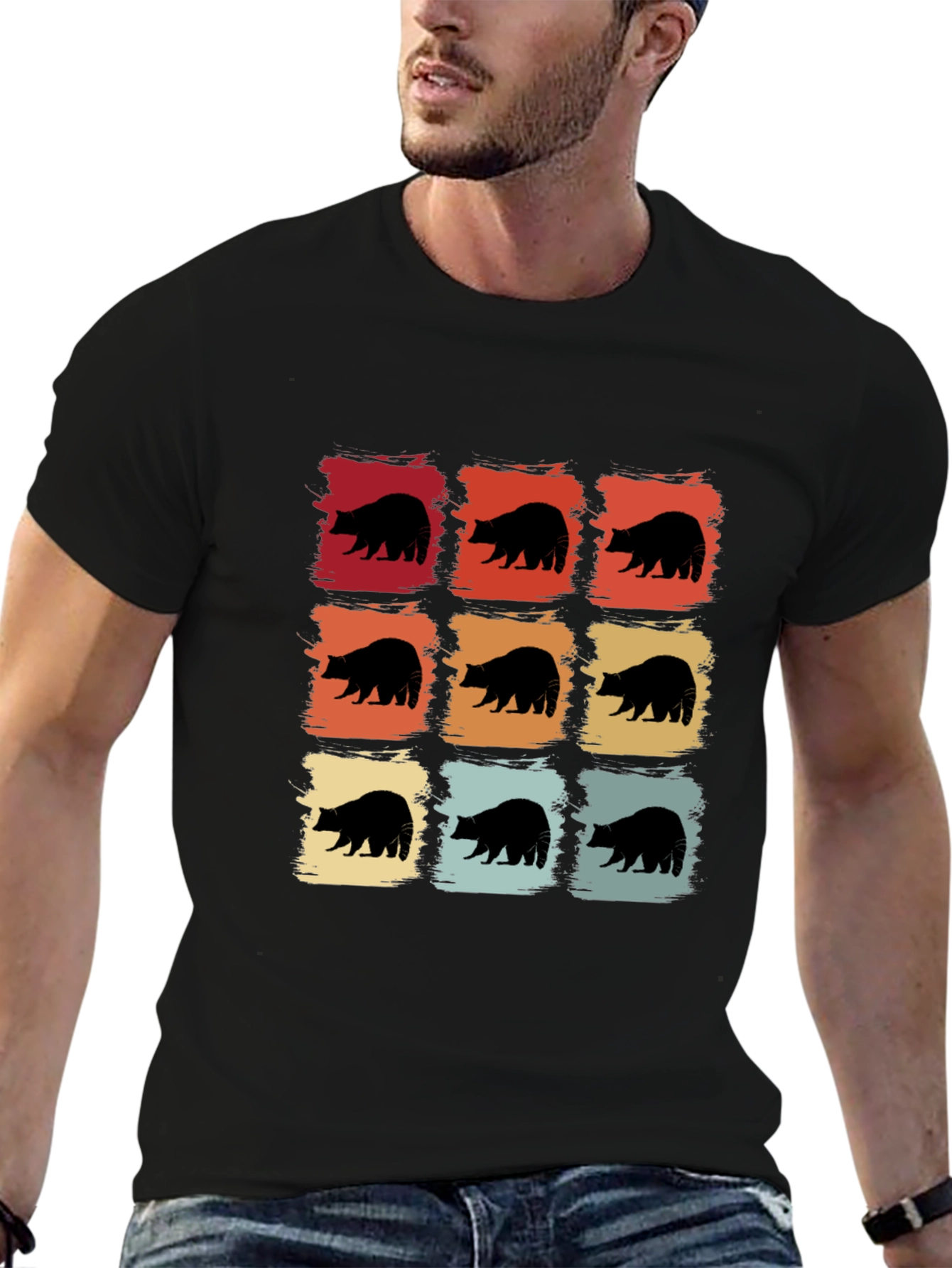 Retro Bear Graphic Tee - Black