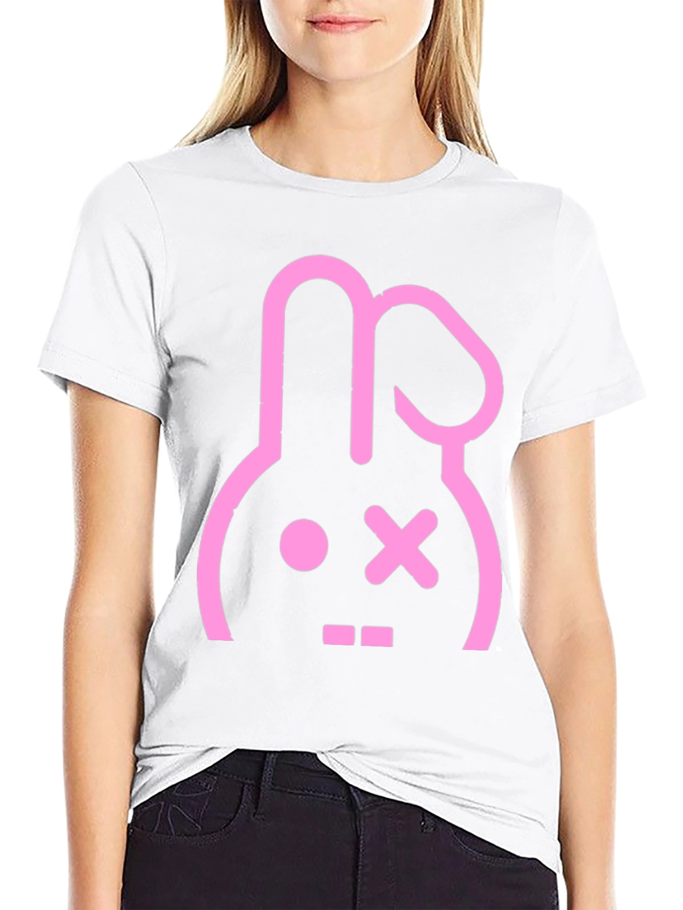 Black T-Shirt with Pink Bunny Graphic