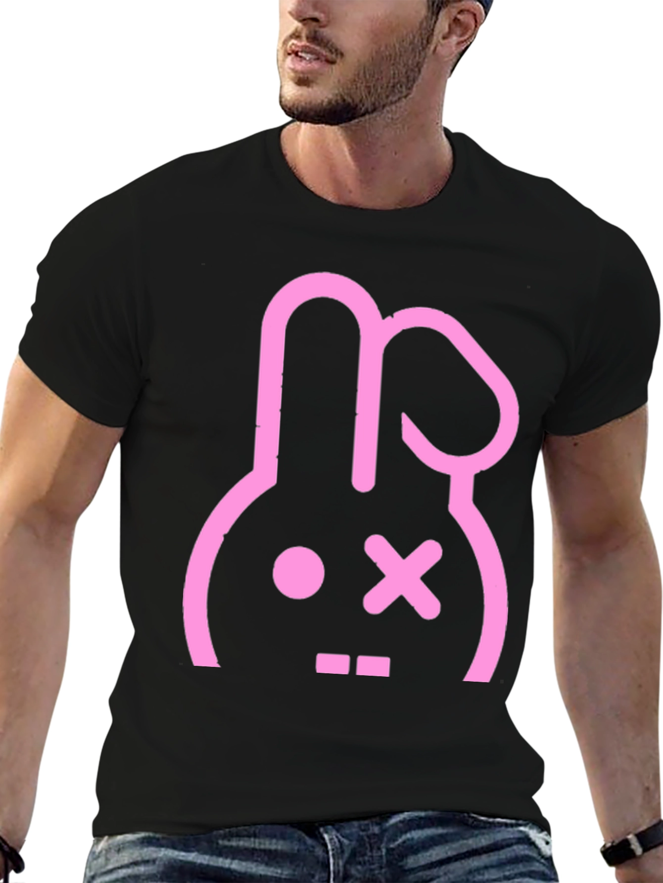 Black T-Shirt with Pink Bunny Graphic