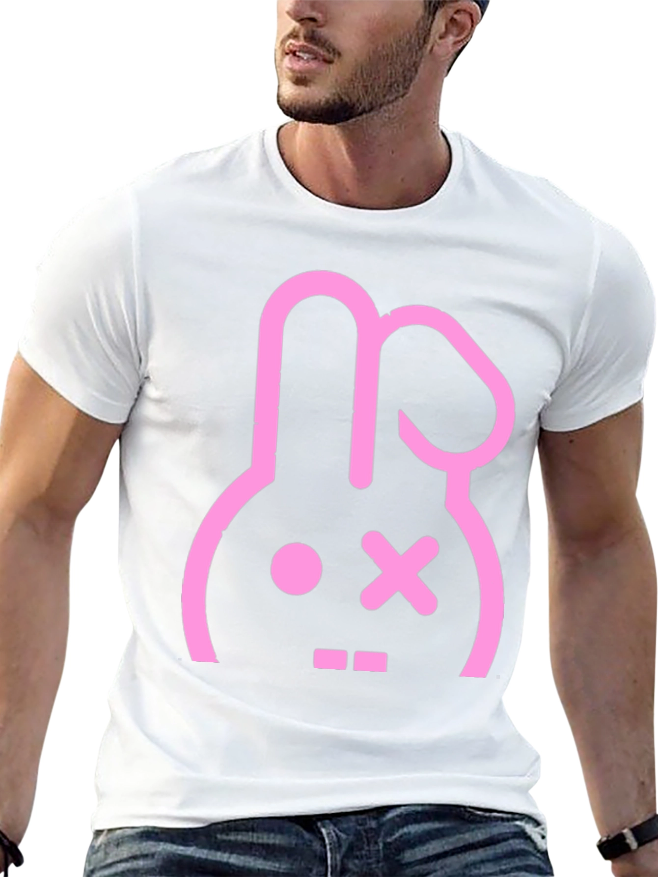 Black T-Shirt with Pink Bunny Graphic