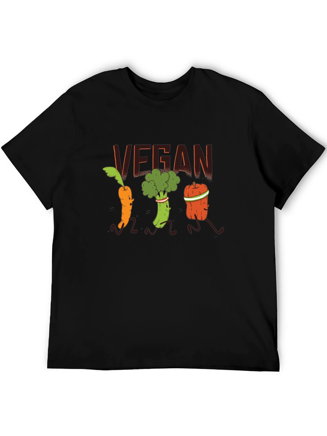 Vegan Vegetable Cartoon T-Shirt - Black