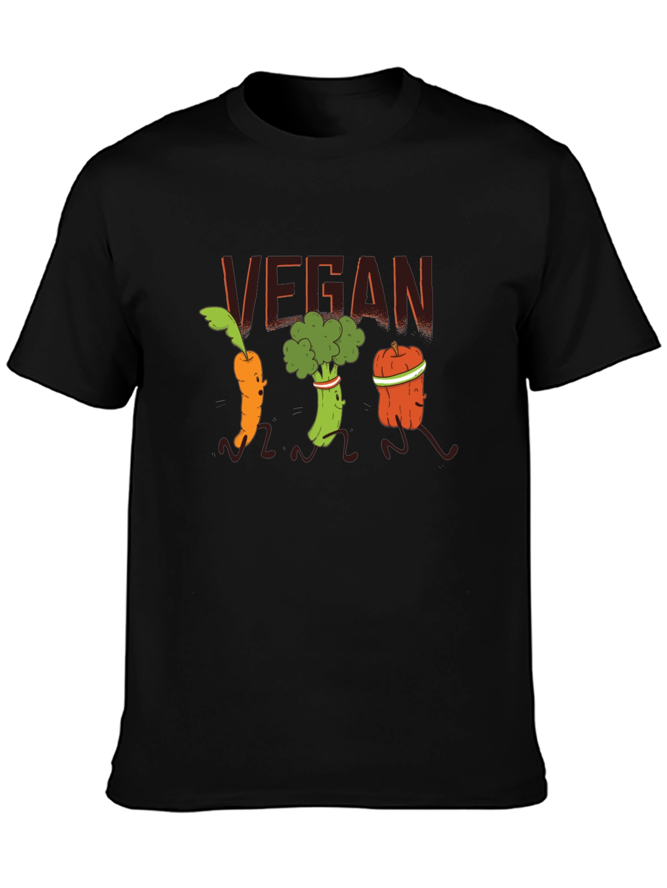Vegan Vegetable Cartoon T-Shirt - Black