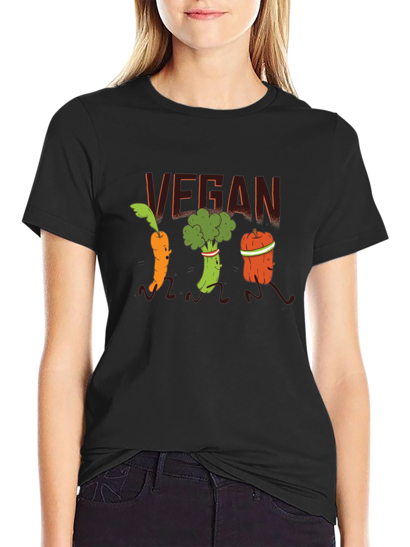Vegan Vegetable Cartoon T-Shirt - Black
