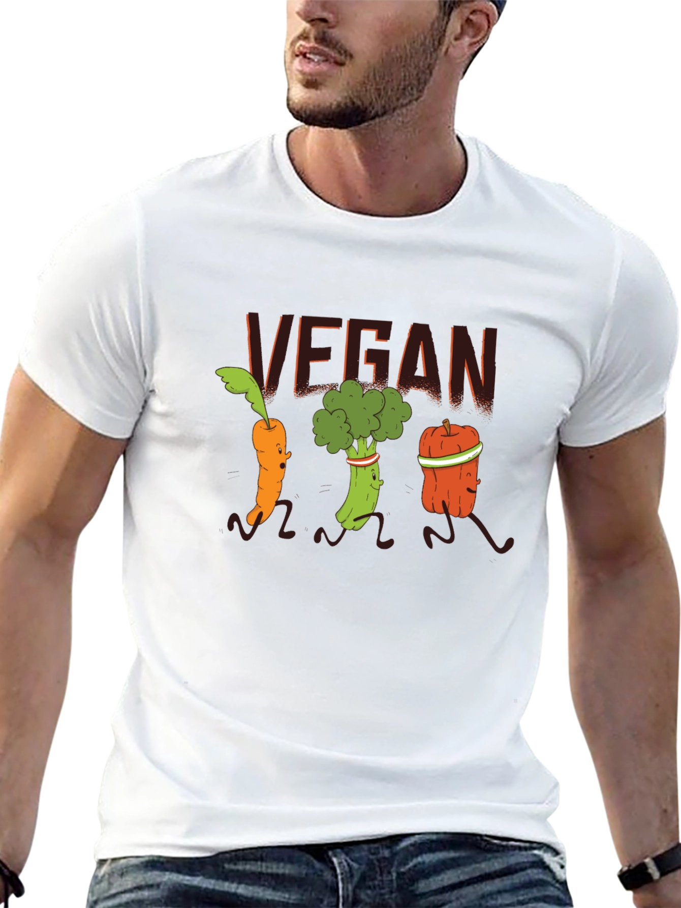 Vegan Vegetable Cartoon T-Shirt - Black