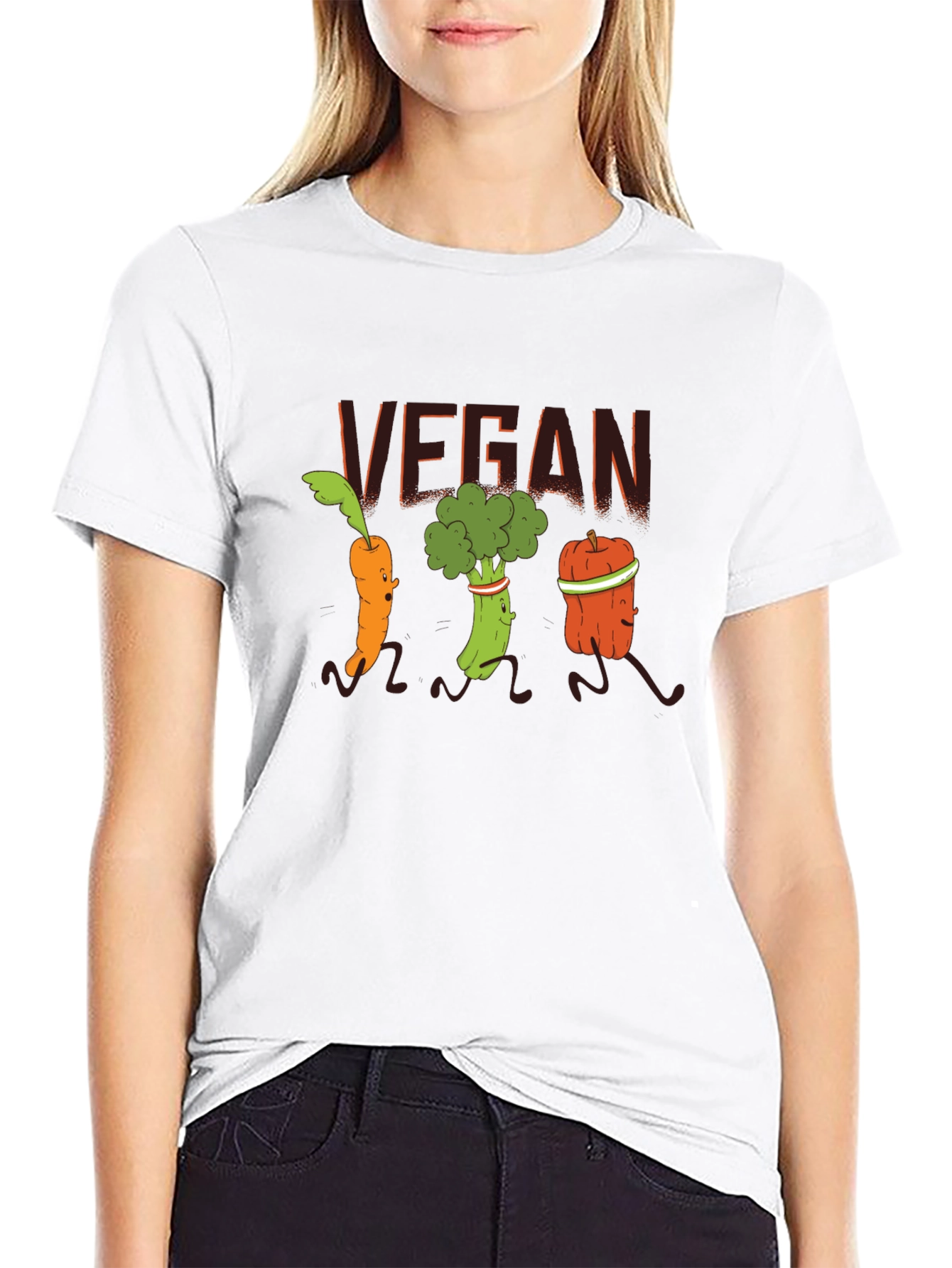 Vegan Vegetable Cartoon T-Shirt - Black
