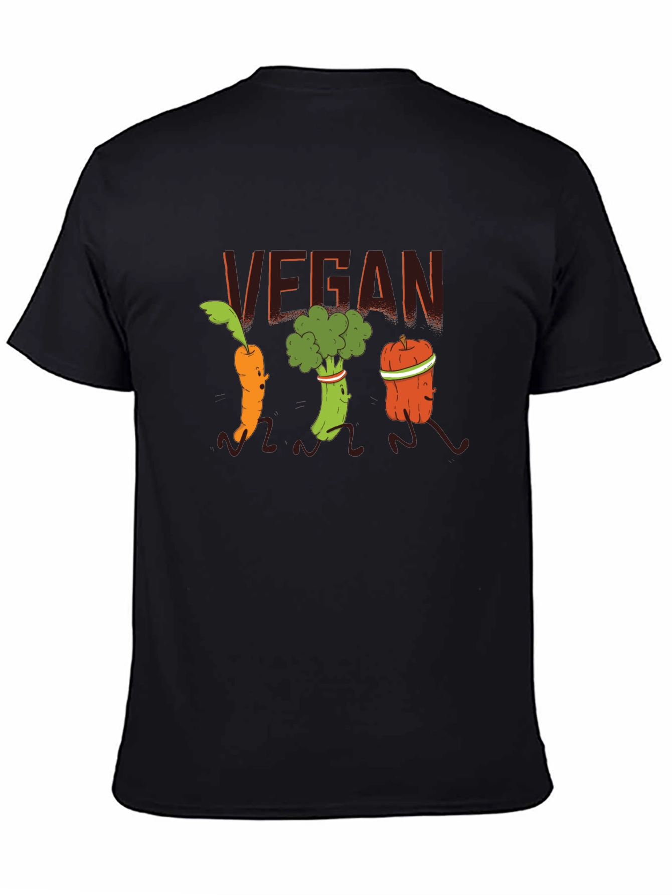 Vegan Vegetable Cartoon T-Shirt - Black