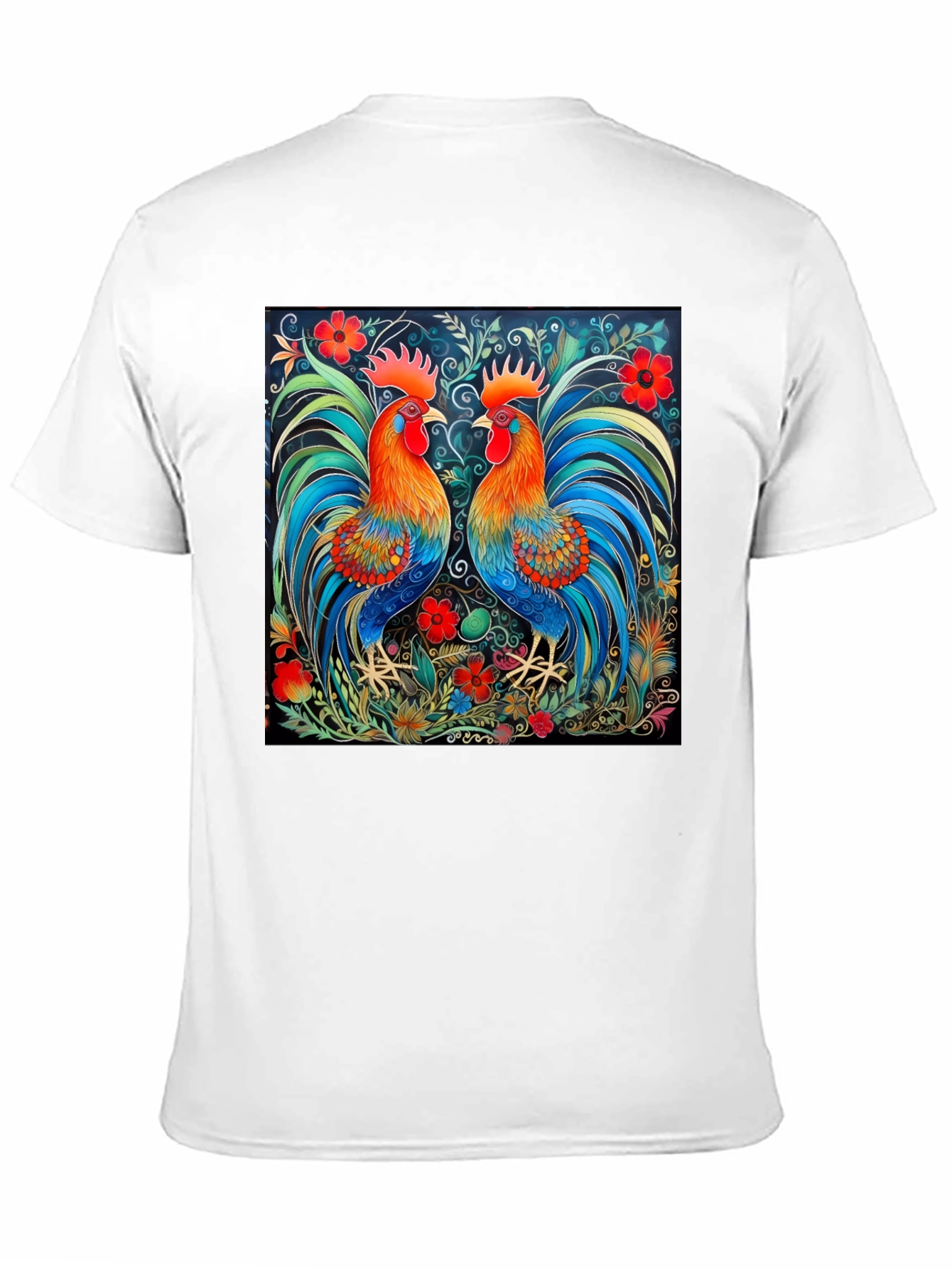 Rooster Art Print Black T-Shirt - Stylish Graphic Tee