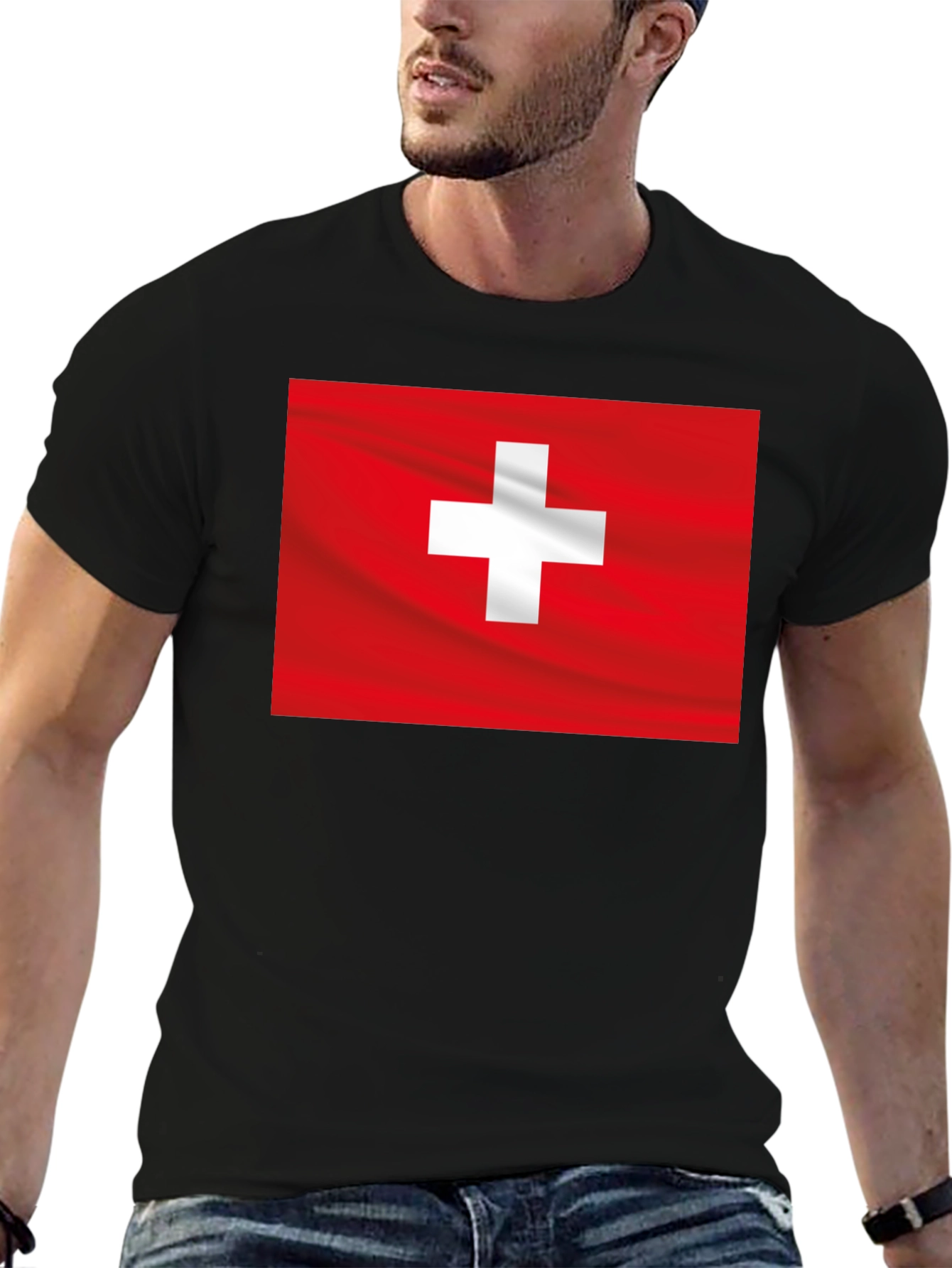 Swiss Flag Graphic Black T-Shirt