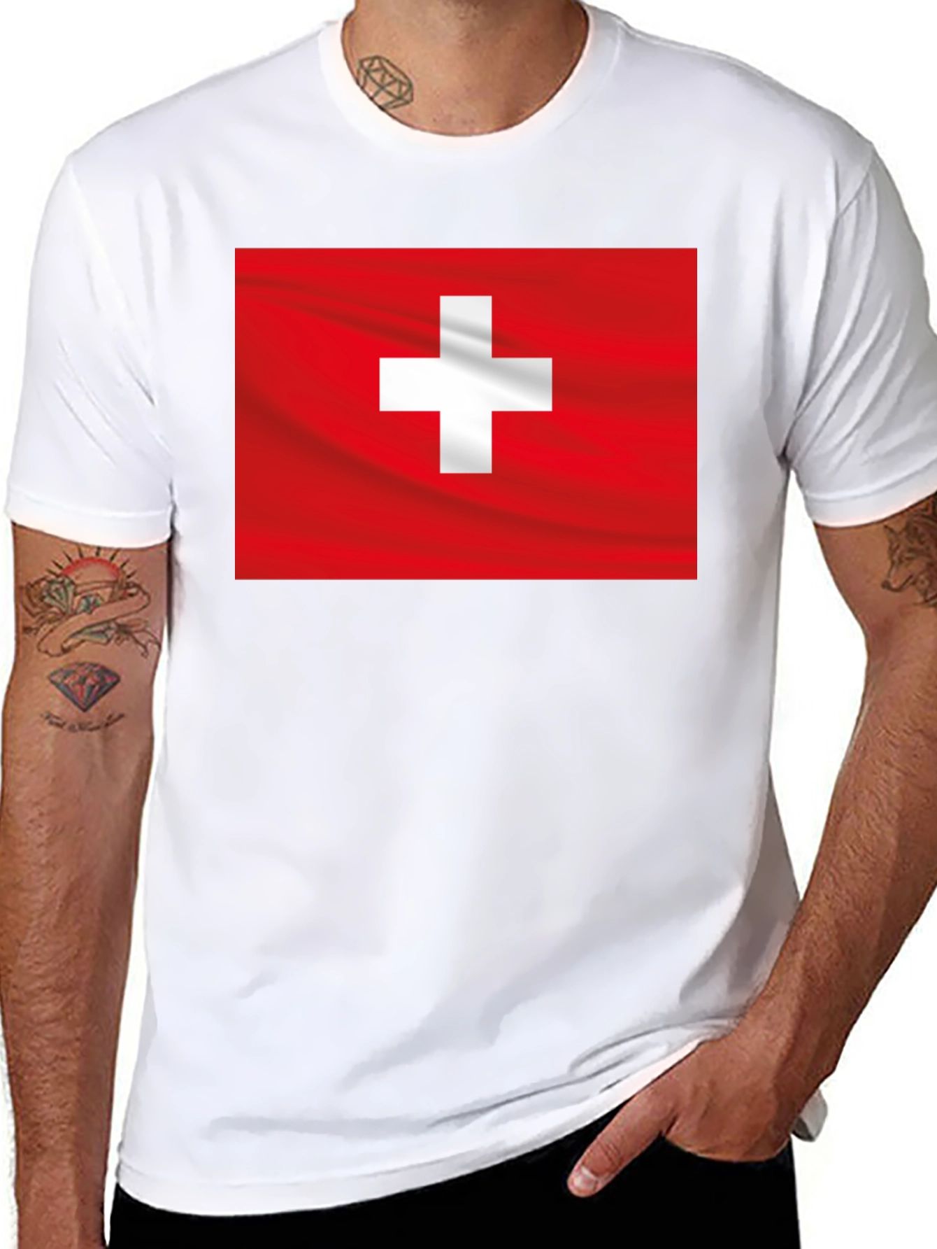 Swiss Flag Graphic Black T-Shirt