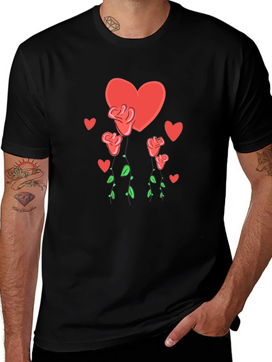 Heart and Roses Graphic Black T-Shirt