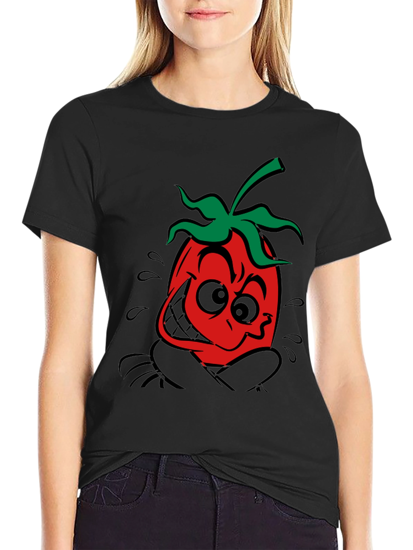 Funky Tomato Graphic Tee - Black Cotton T-Shirt