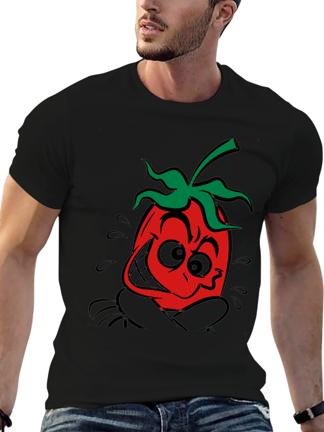 Funky Tomato Graphic Tee - Black Cotton T-Shirt