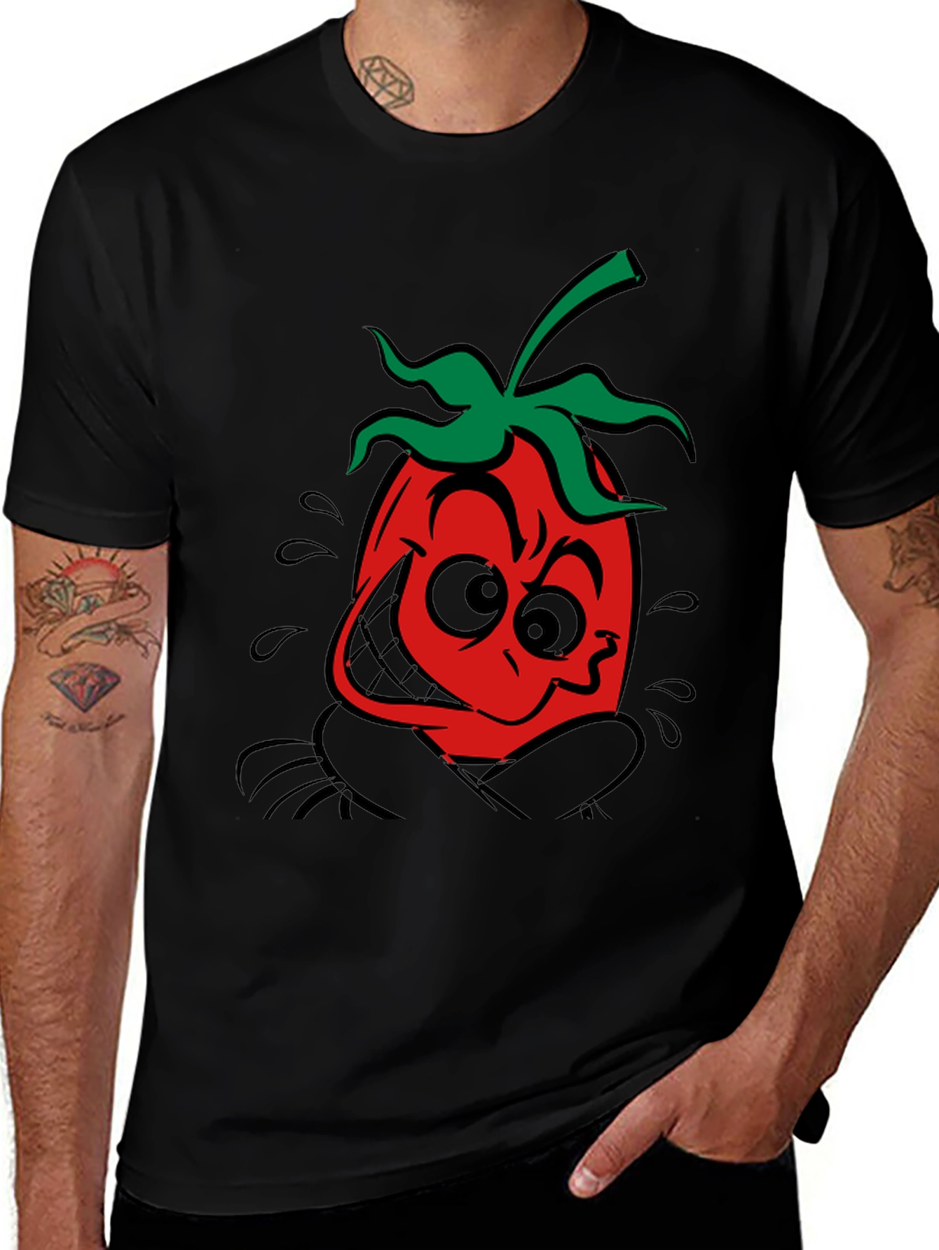 Funky Tomato Graphic Tee - Black Cotton T-Shirt