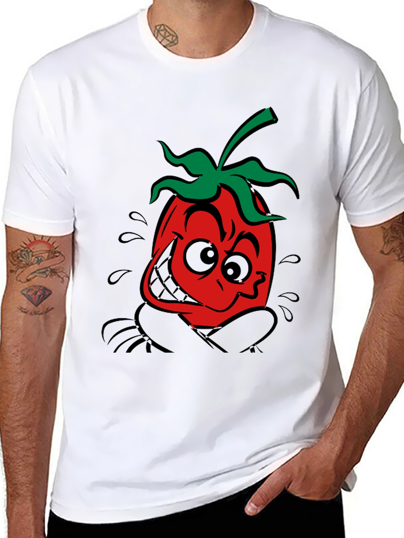 Funky Tomato Graphic Tee - Black Cotton T-Shirt