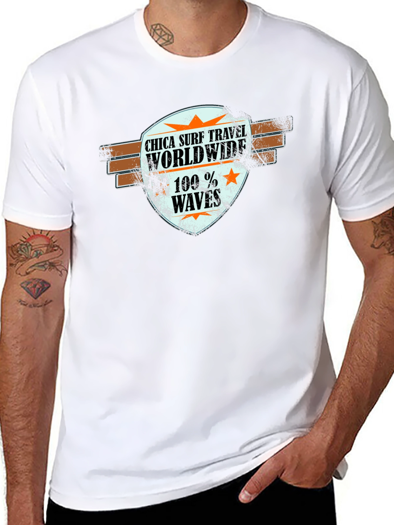 Chica Surf Travel Worldwide Black T-Shirt