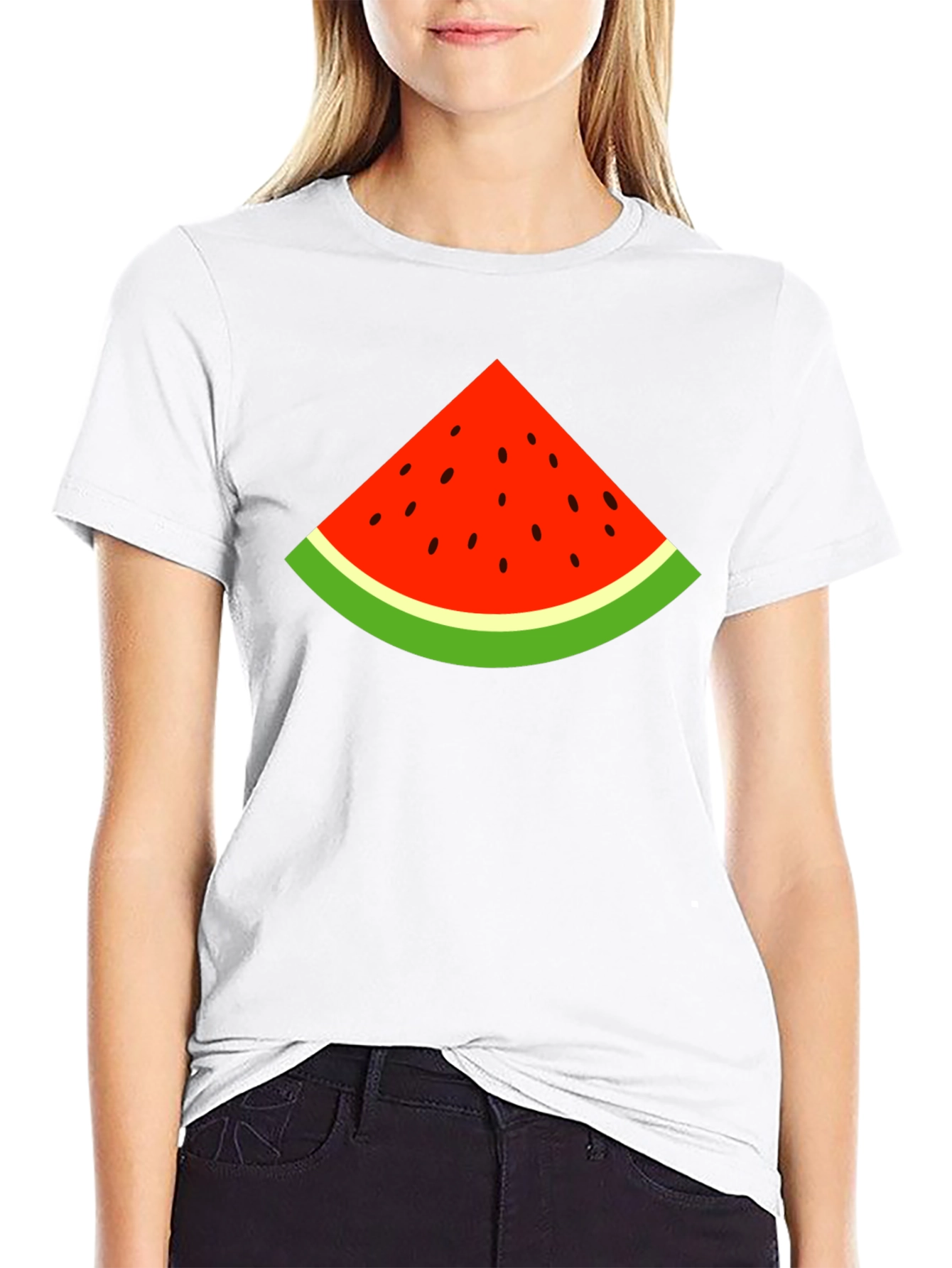 Watermelon Slice Graphic Tee - Black Cotton T-Shirt