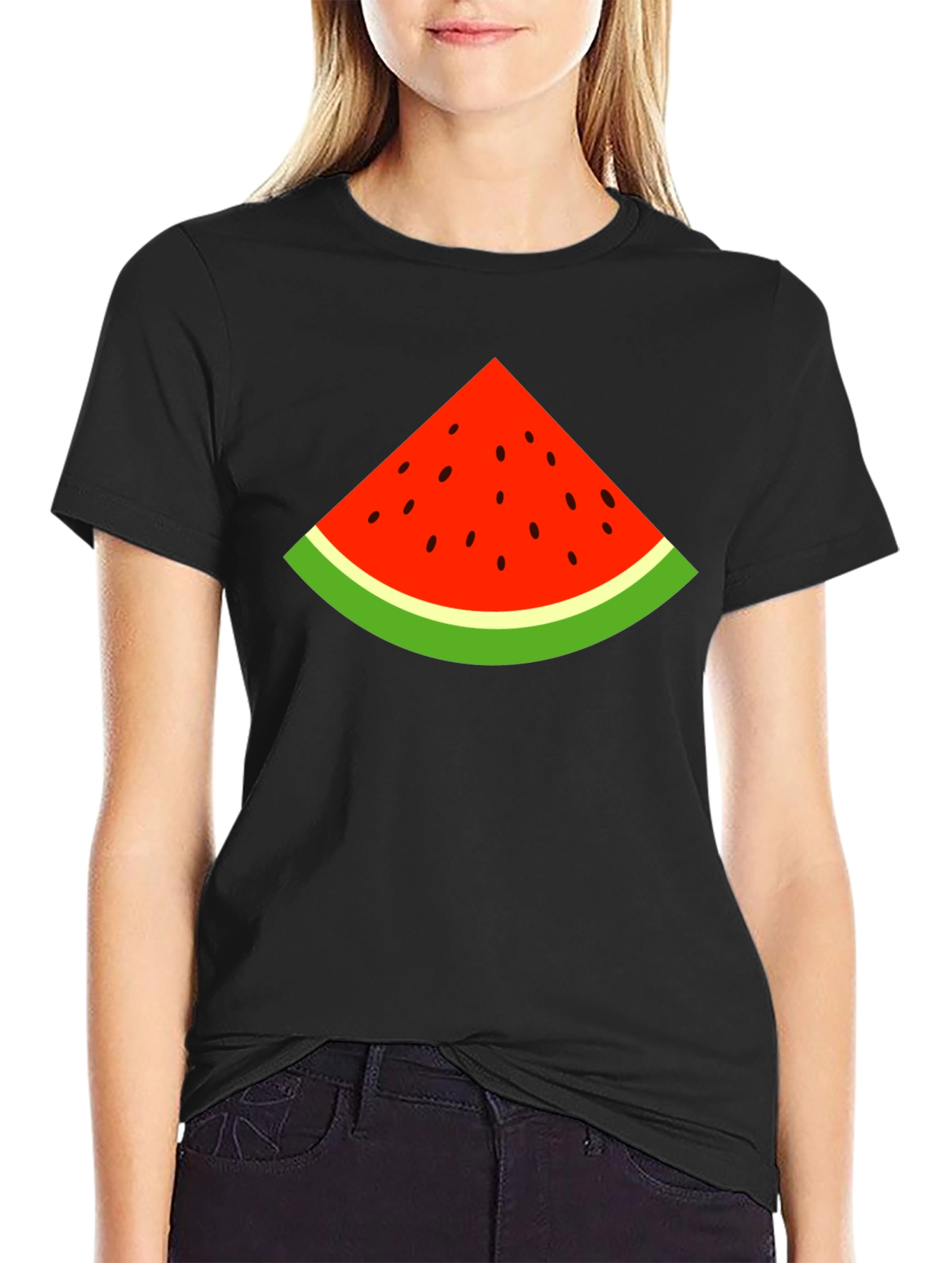 Watermelon Slice Graphic Tee - Black Cotton T-Shirt