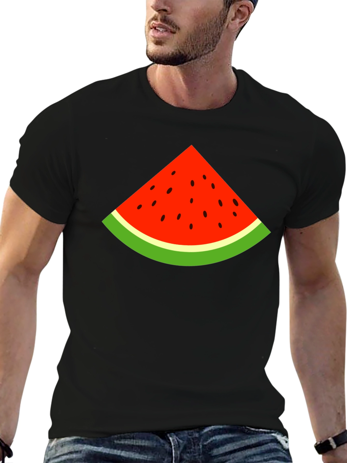 Watermelon Slice Graphic Tee - Black Cotton T-Shirt