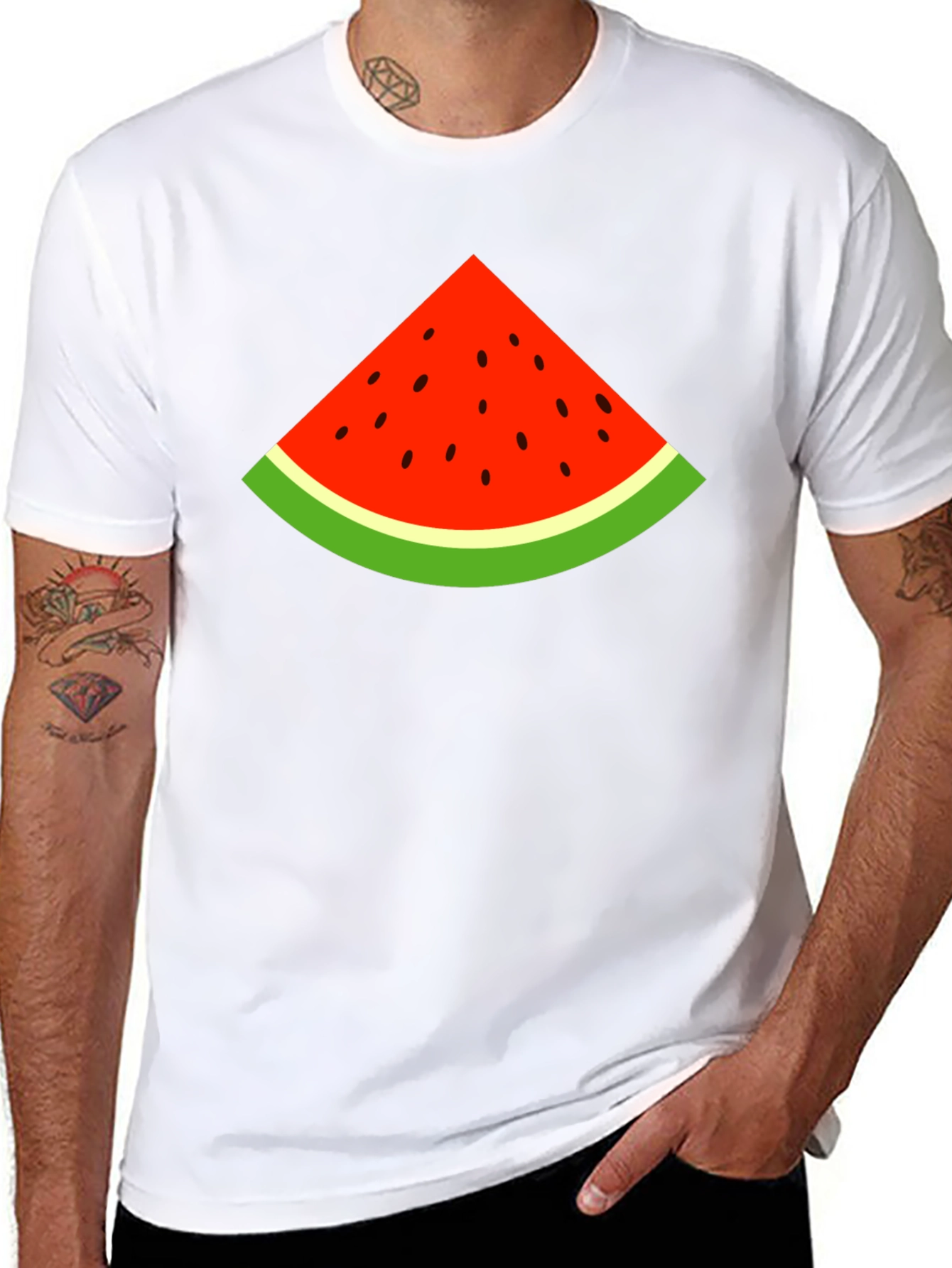 Watermelon Slice Graphic Tee - Black Cotton T-Shirt
