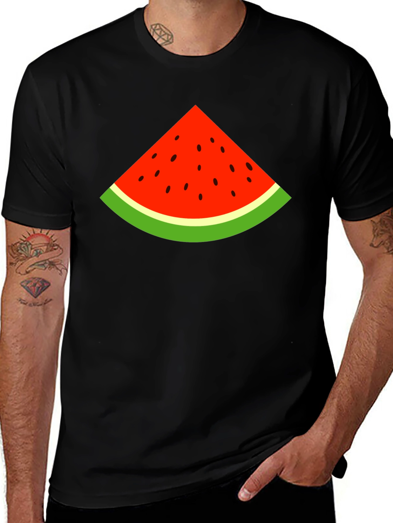 Watermelon Slice Graphic Tee - Black Cotton T-Shirt