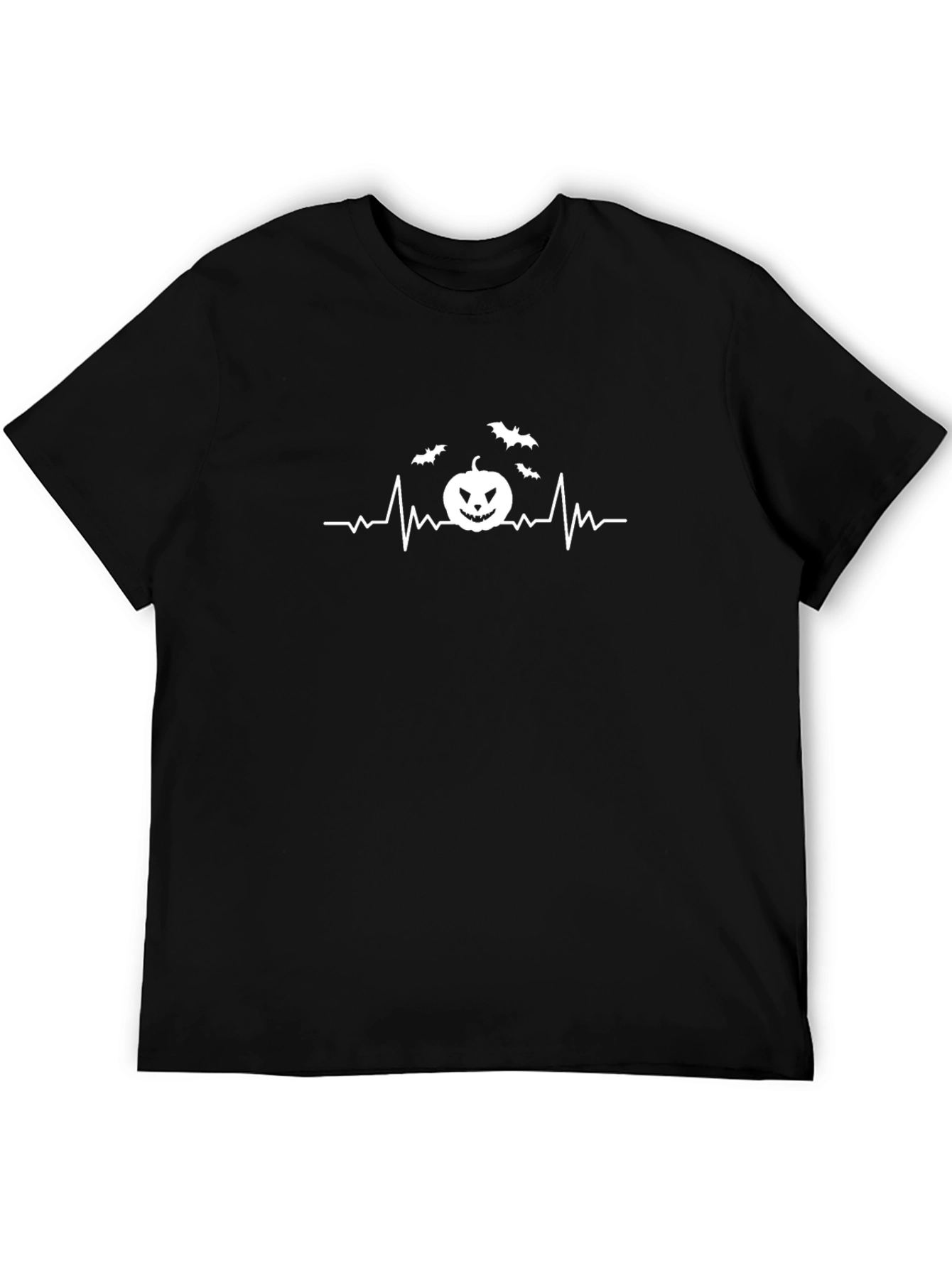 Halloween Heartbeat T-Shirt - Spooky Bat & Pumpkin Design