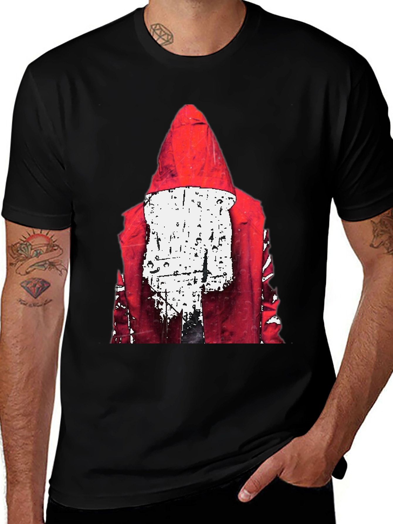 Red Hood Graphic Print Black T-Shirt