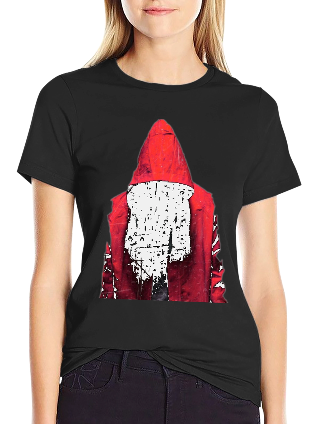 Red Hood Graphic Print Black T-Shirt