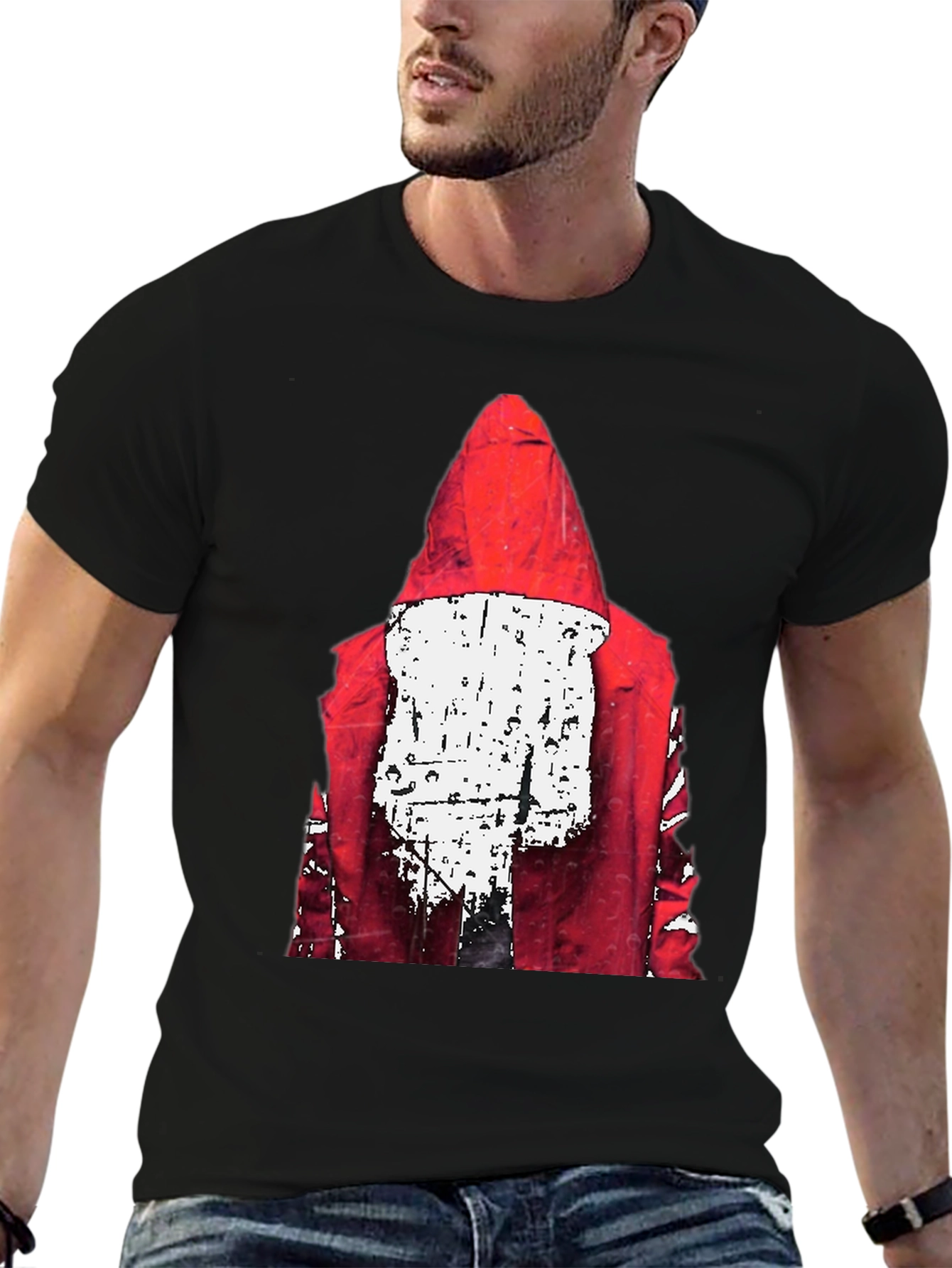 Red Hood Graphic Print Black T-Shirt
