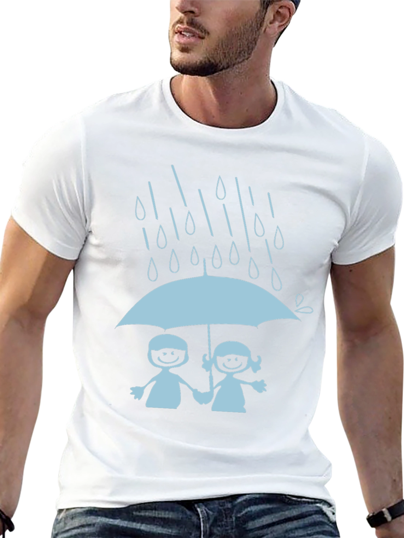 Cute Couple Under Umbrella Black T-Shirt