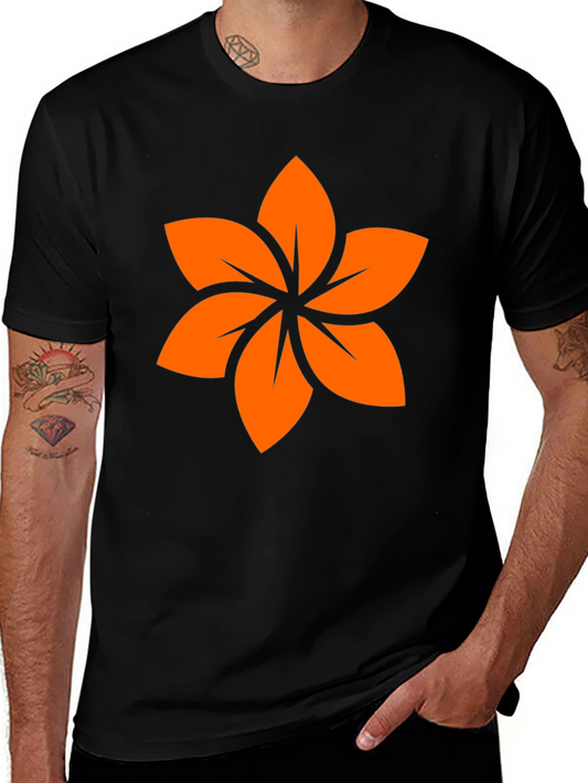 Black T-Shirt with Orange Floral Design