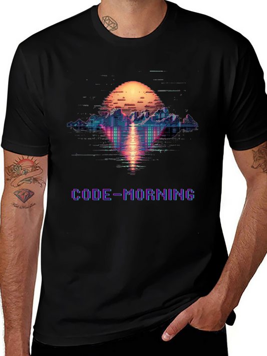 Code-Morning Graphic Tee - Retro Pixel Art