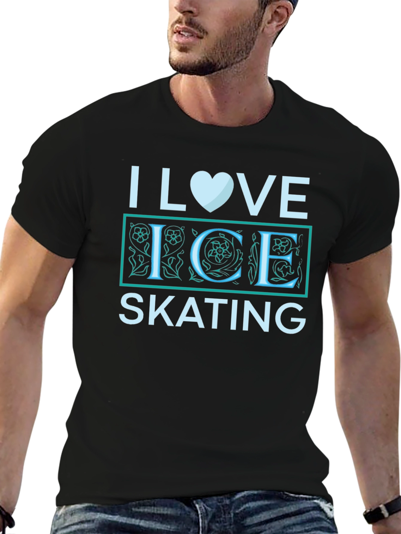 I Love Ice Skating Black Graphic Tee