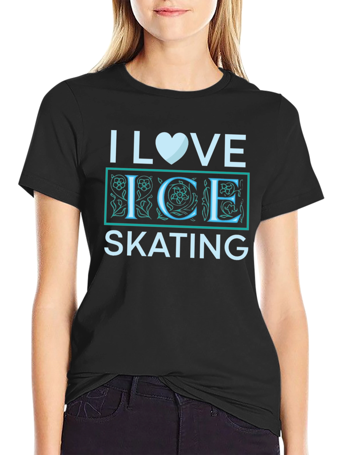 I Love Ice Skating Black Graphic Tee
