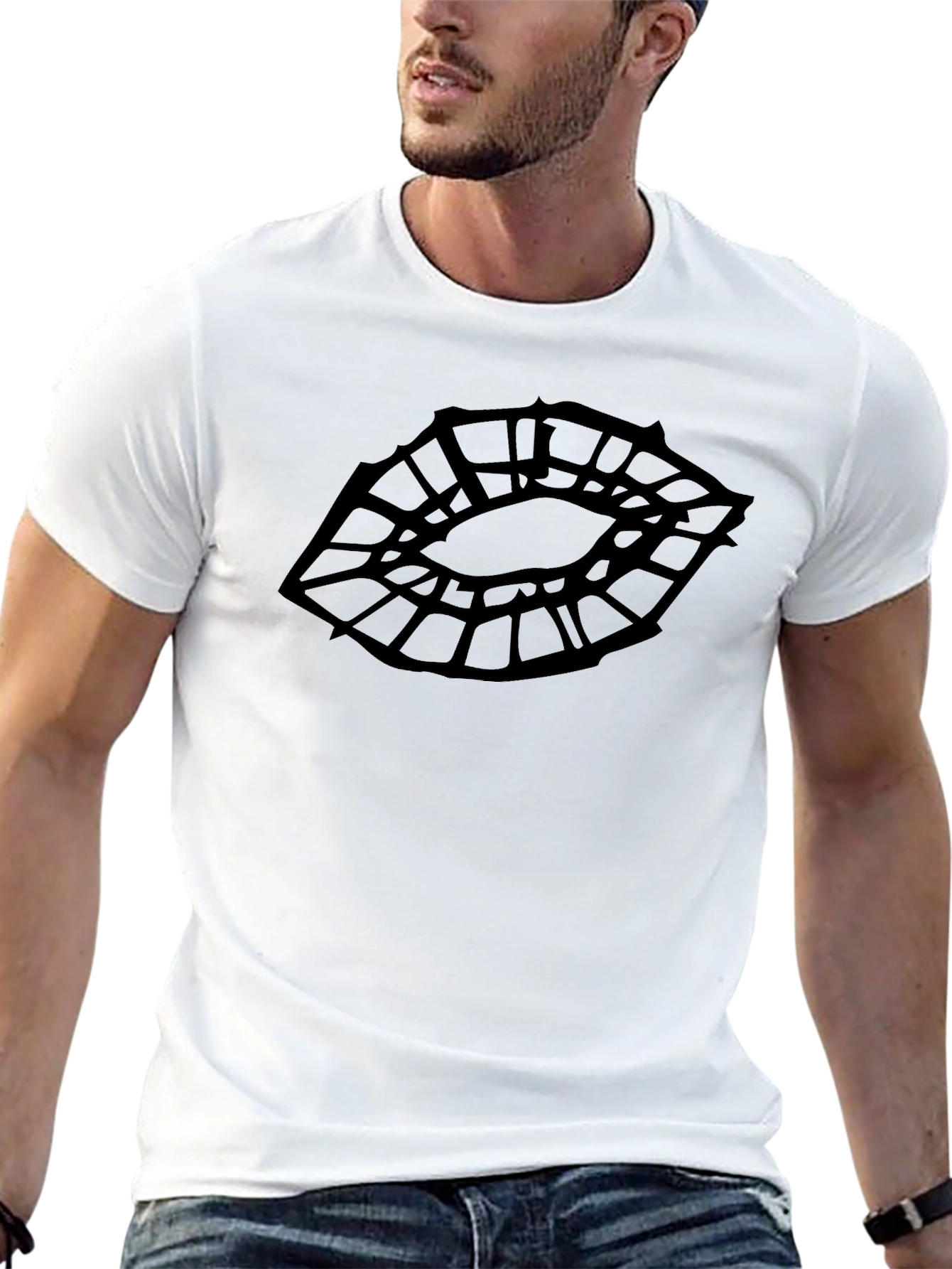 Geometric Lips Graphic Black T-Shirt