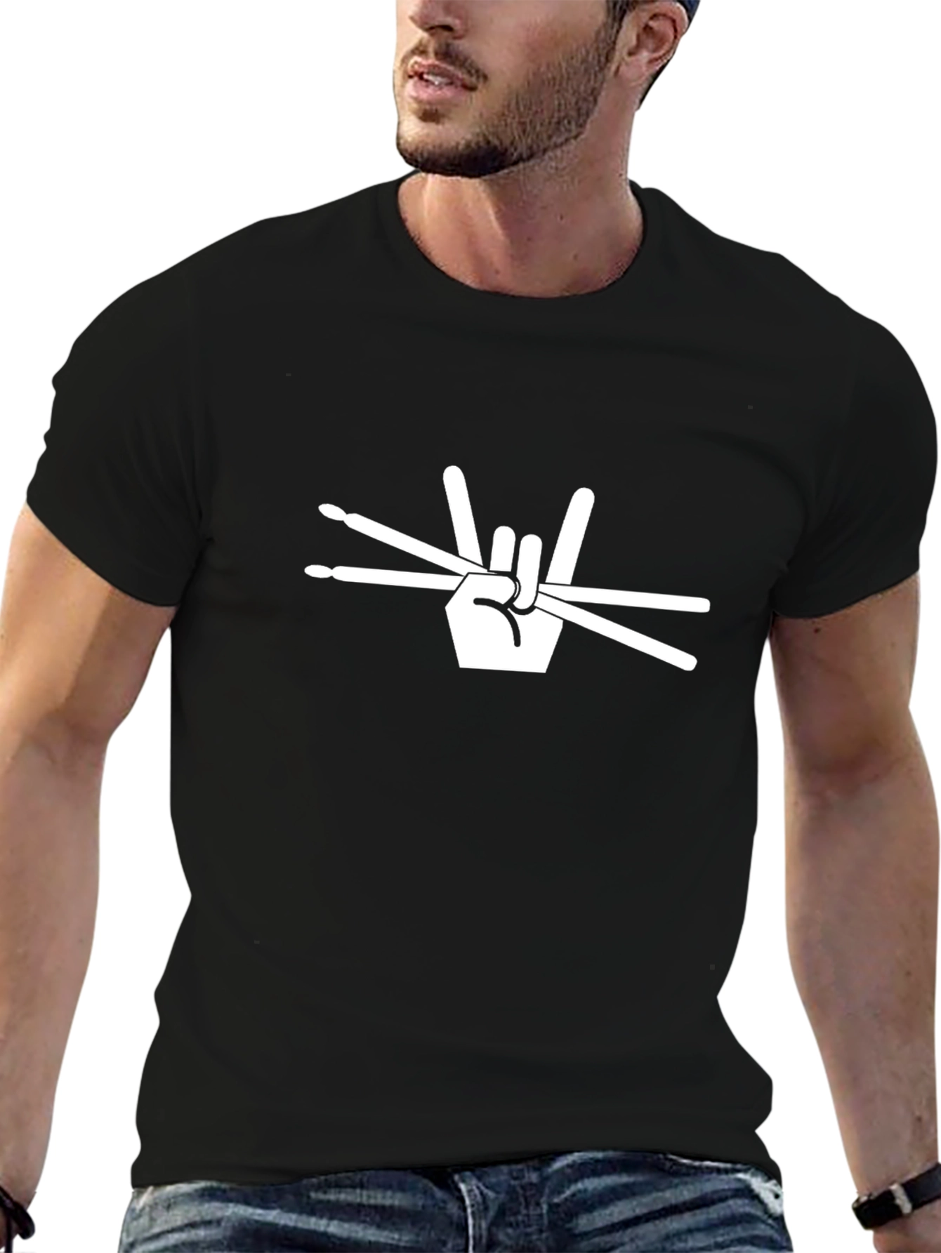 Rock On Drummer T-Shirt - Black Cotton Tee
