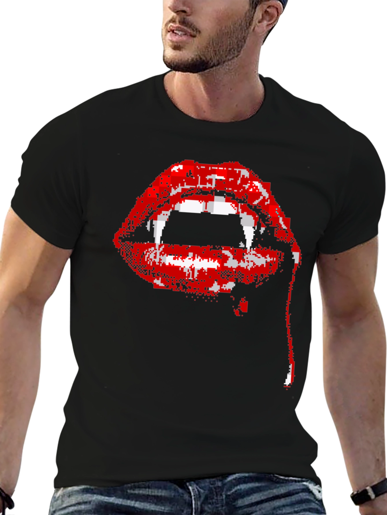 Pixel Vampire Lips Black T-Shirt