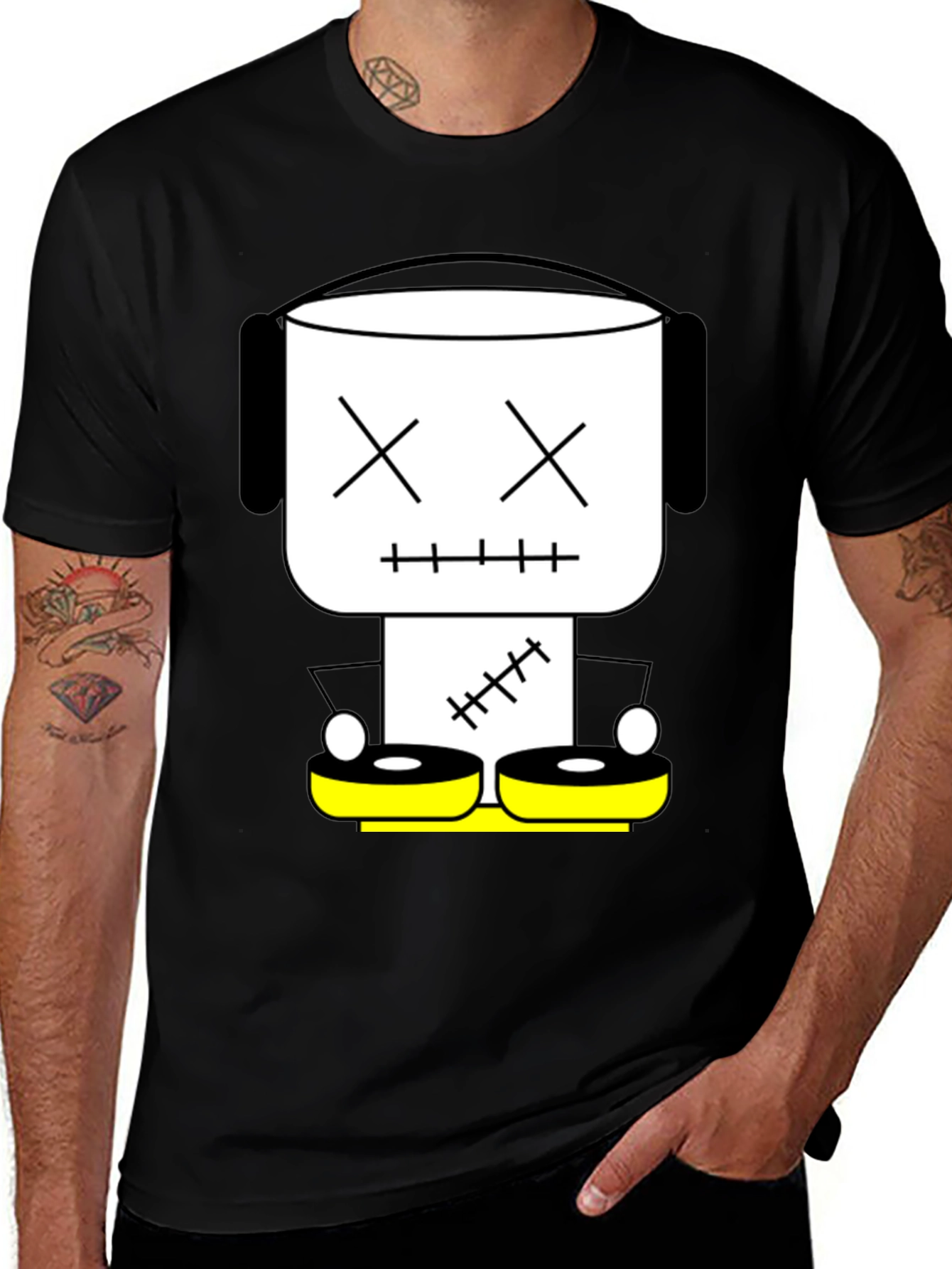 DJ Robot Graphic Tee - Black Cotton T-Shirt