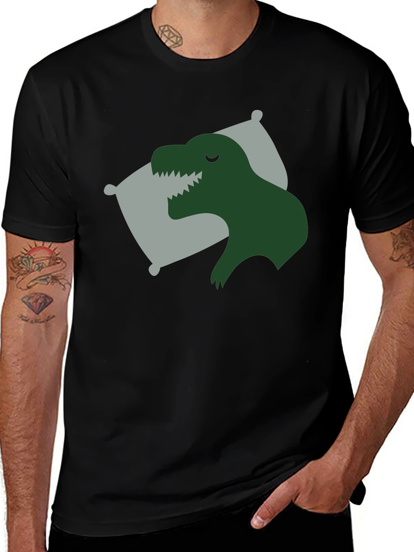 Sleeping Dino T-Shirt - Black Relaxed Fit