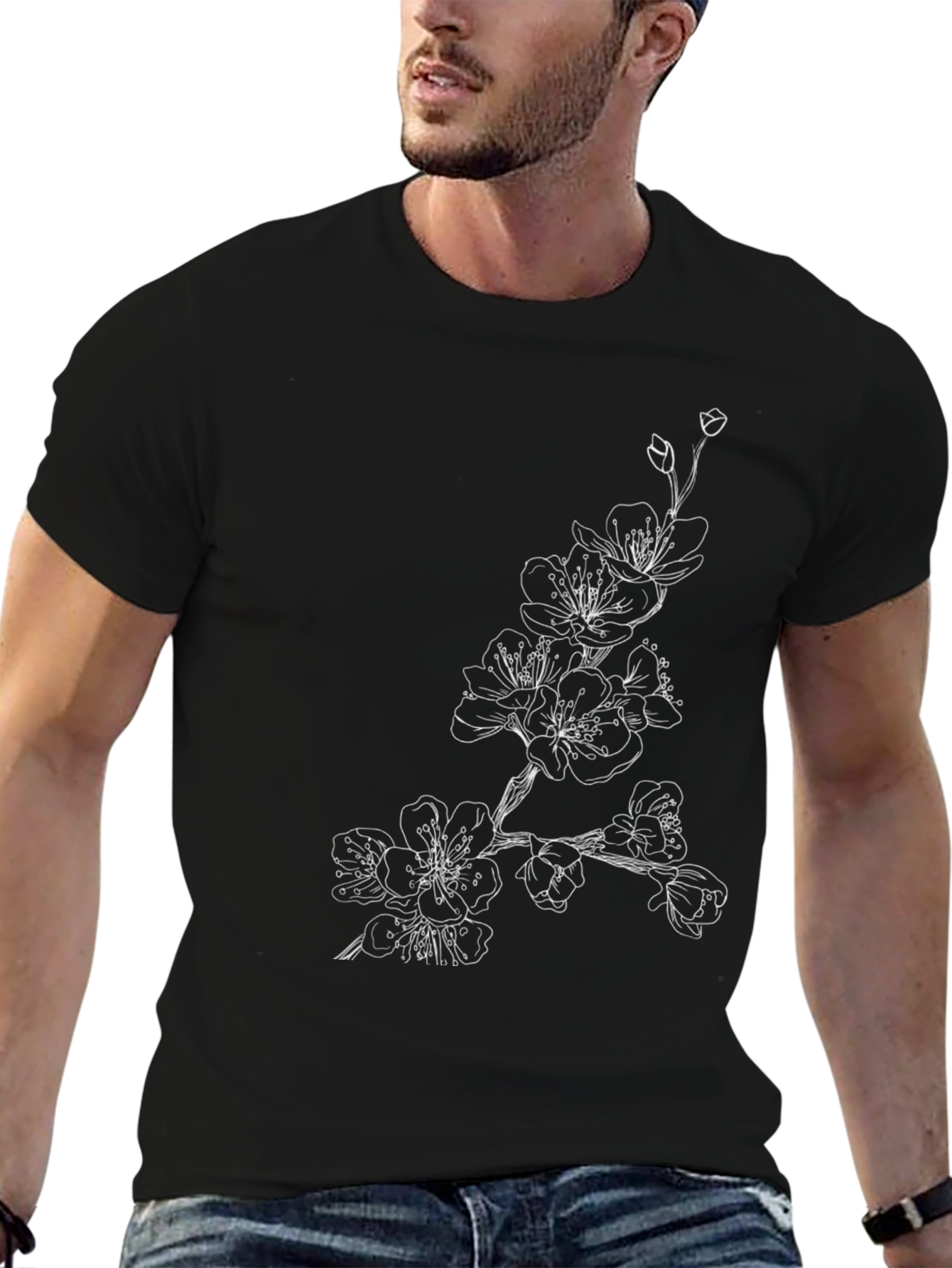 Black Floral Graphic Tee for Men