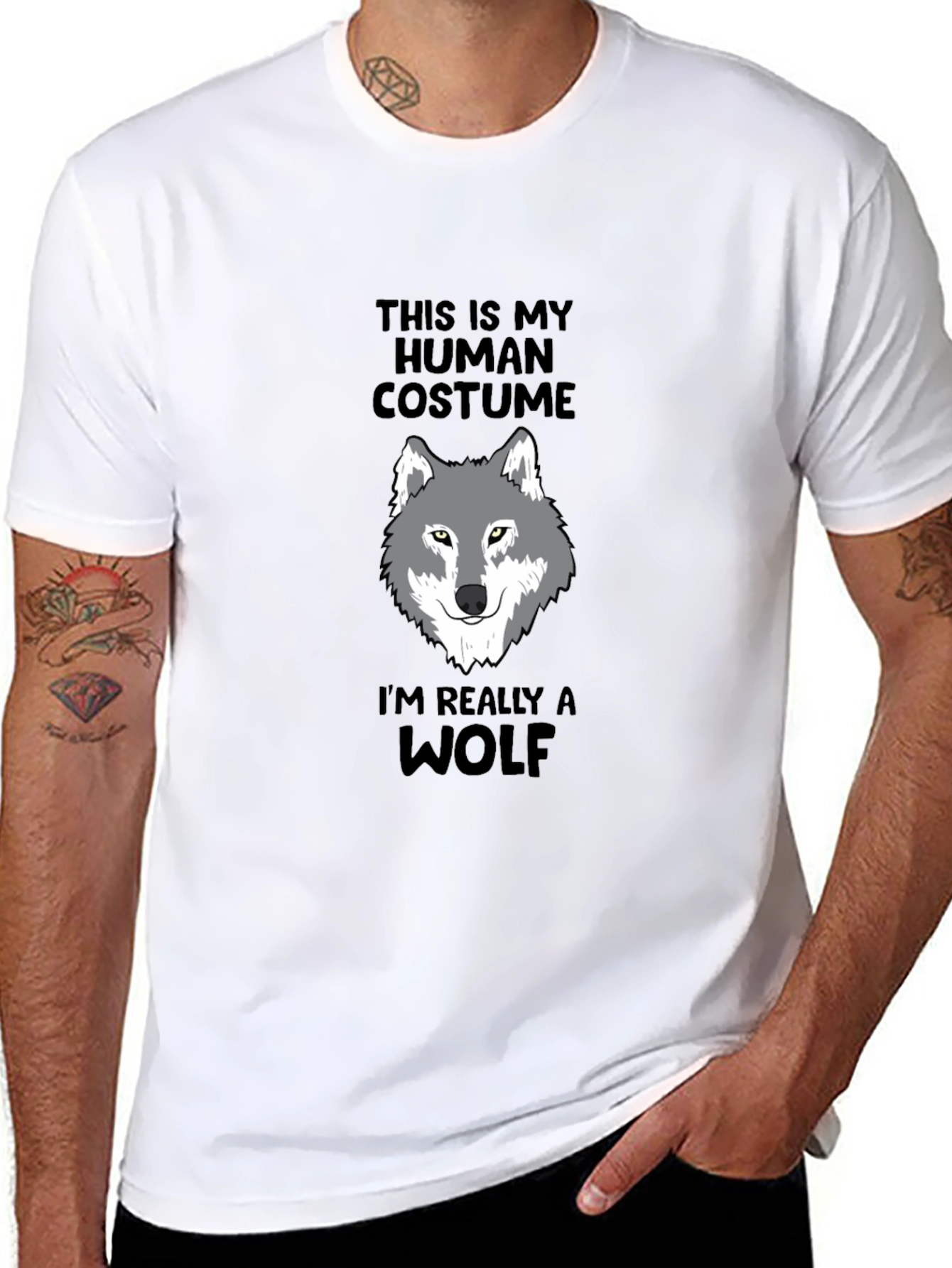 Human Costume Wolf Graphic Tee - Funny Novelty Shirt