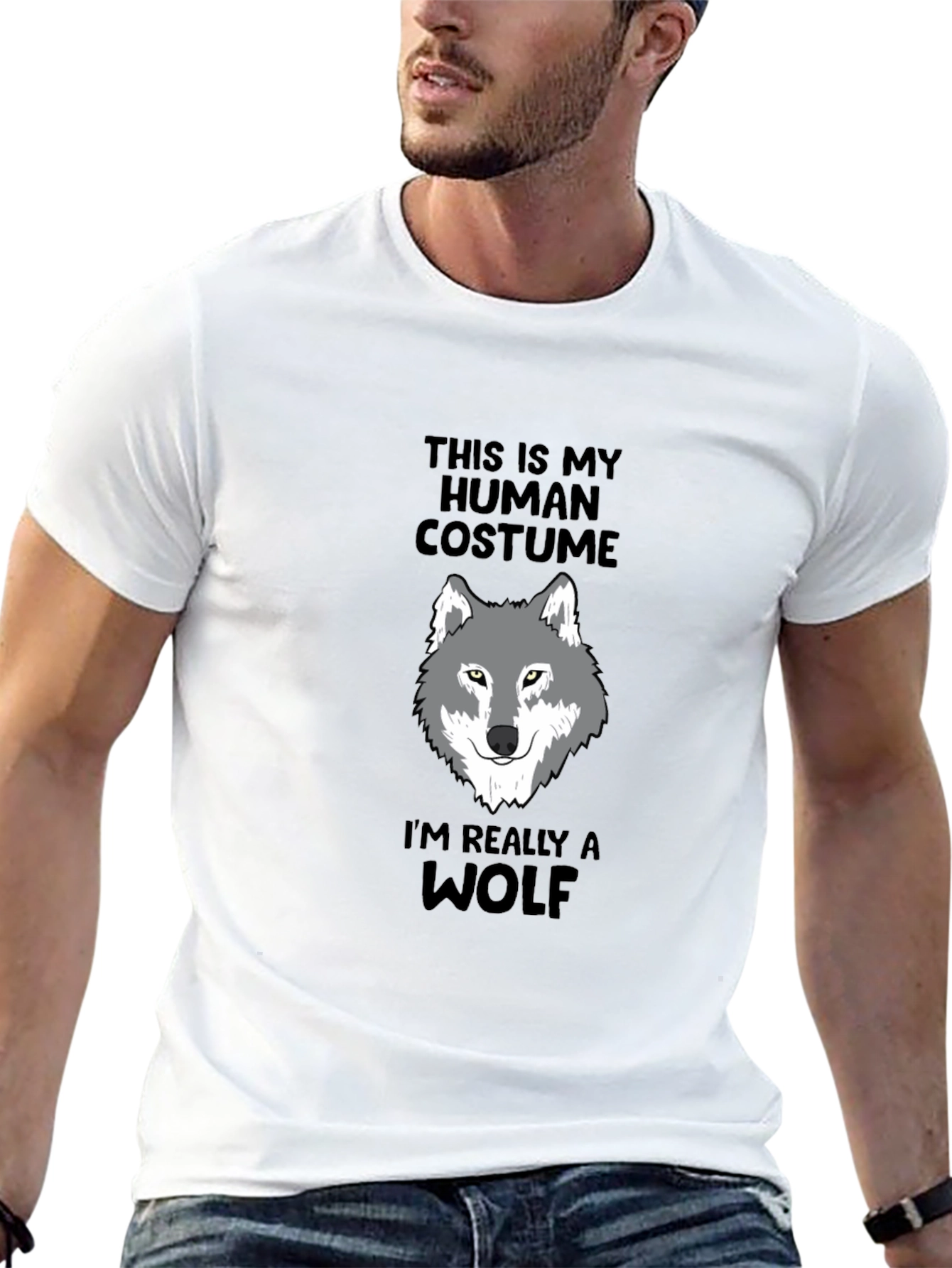Human Costume Wolf Graphic Tee - Funny Novelty Shirt