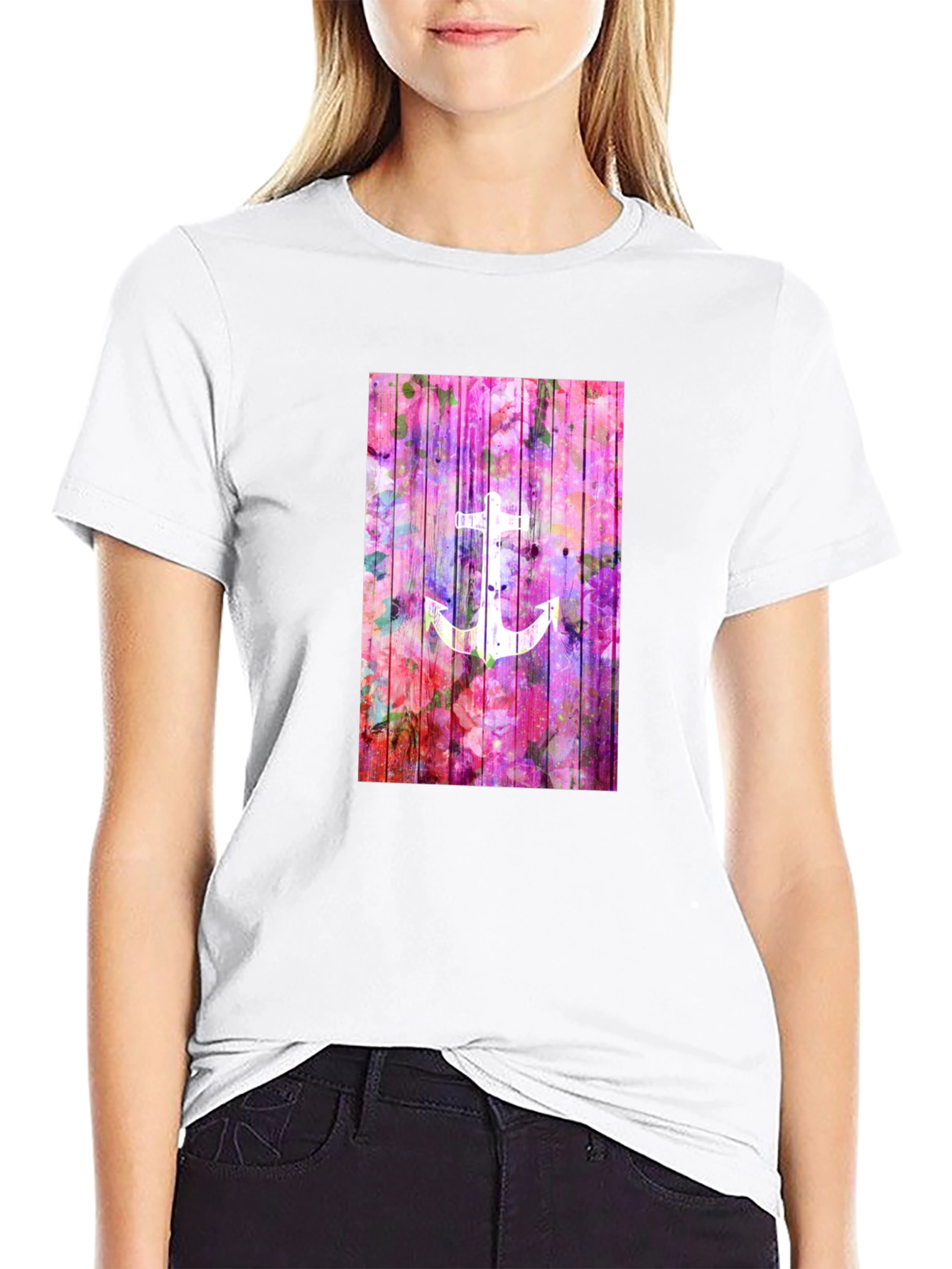 Anchor Graphic Tee - Floral Design
