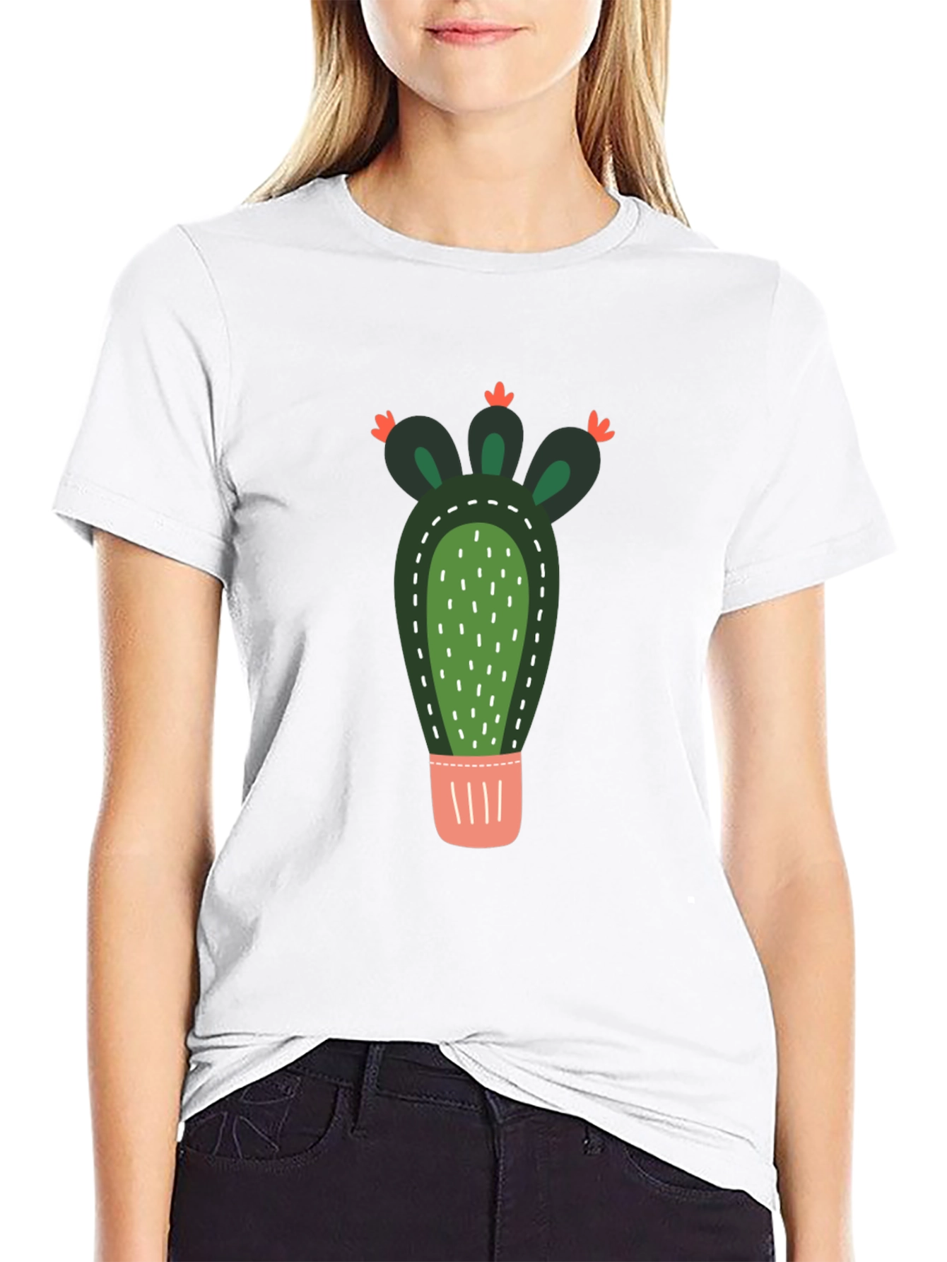 Cactus Graphic Print Crew Neck T-Shirt