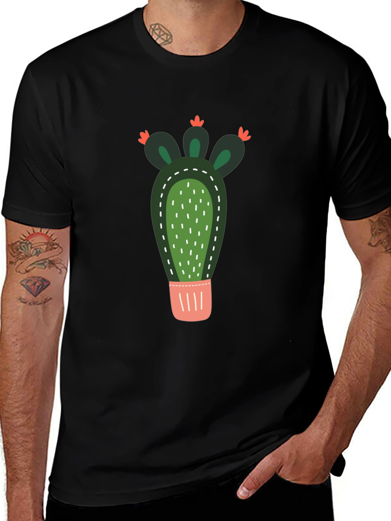 Cactus Graphic Print Crew Neck T-Shirt