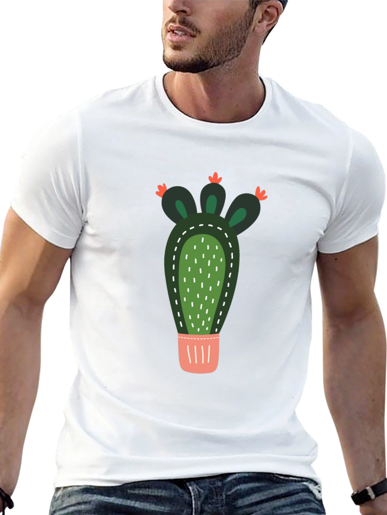 Cactus Graphic Print Crew Neck T-Shirt