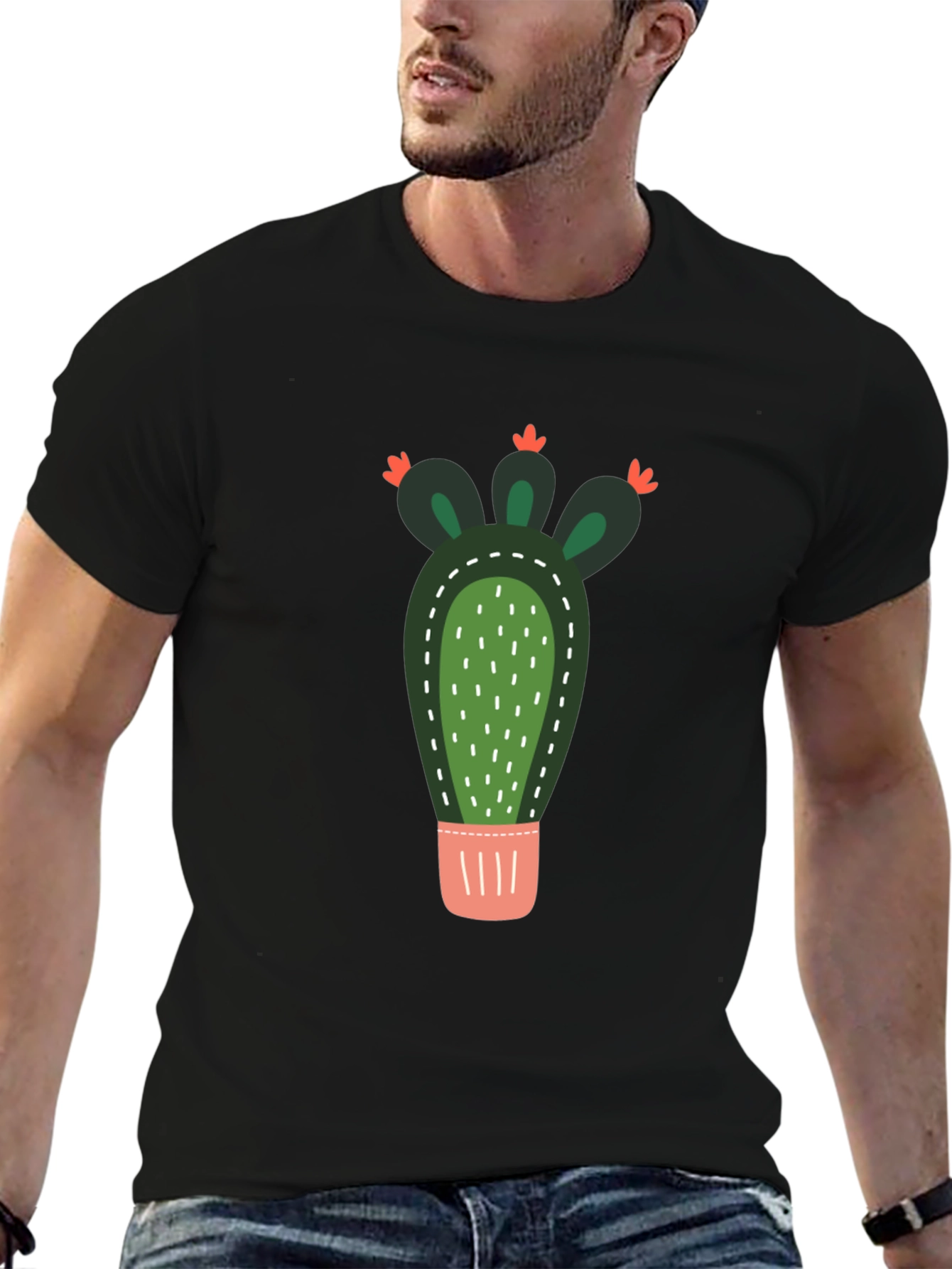 Cactus Graphic Print Crew Neck T-Shirt