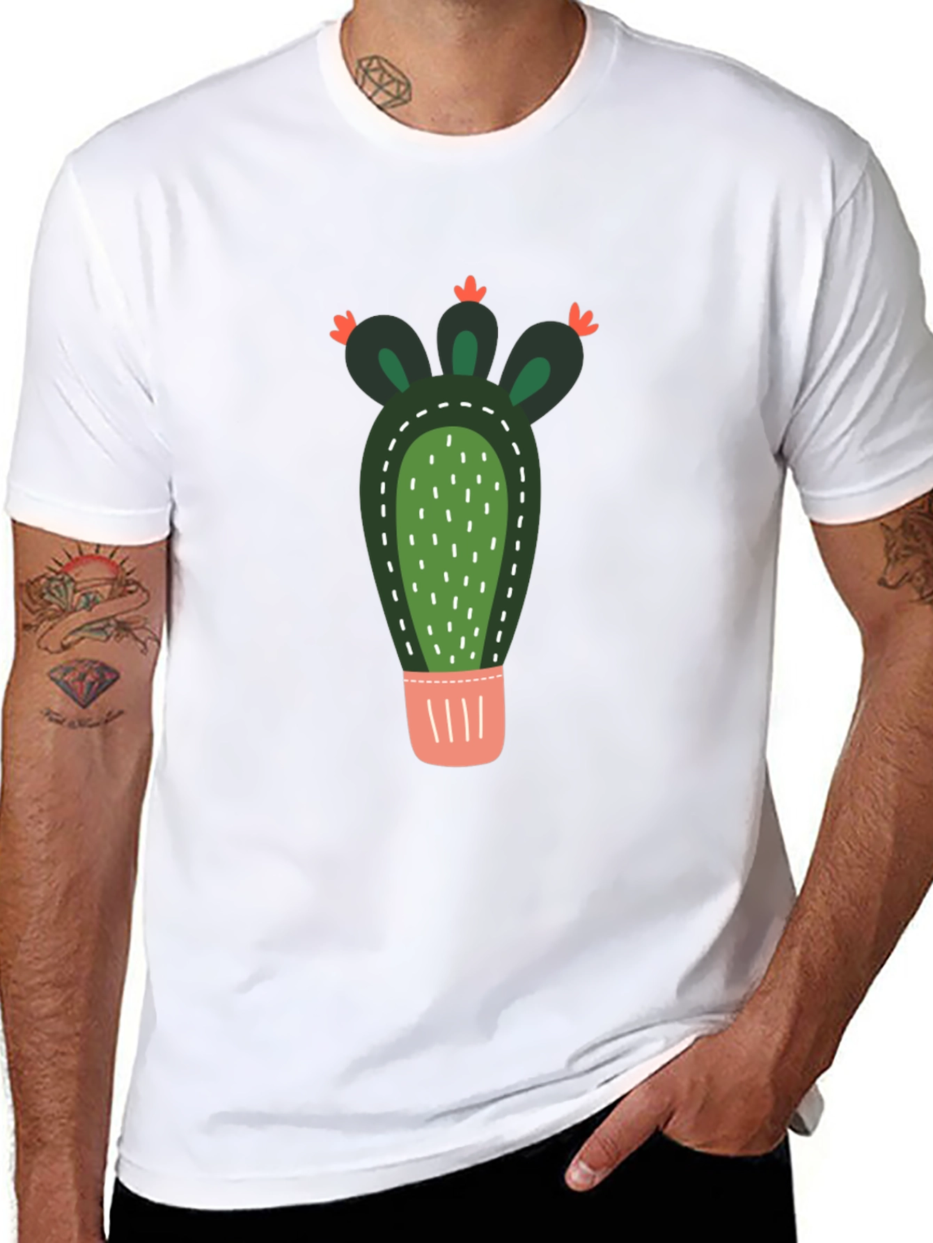 Cactus Graphic Print Crew Neck T-Shirt